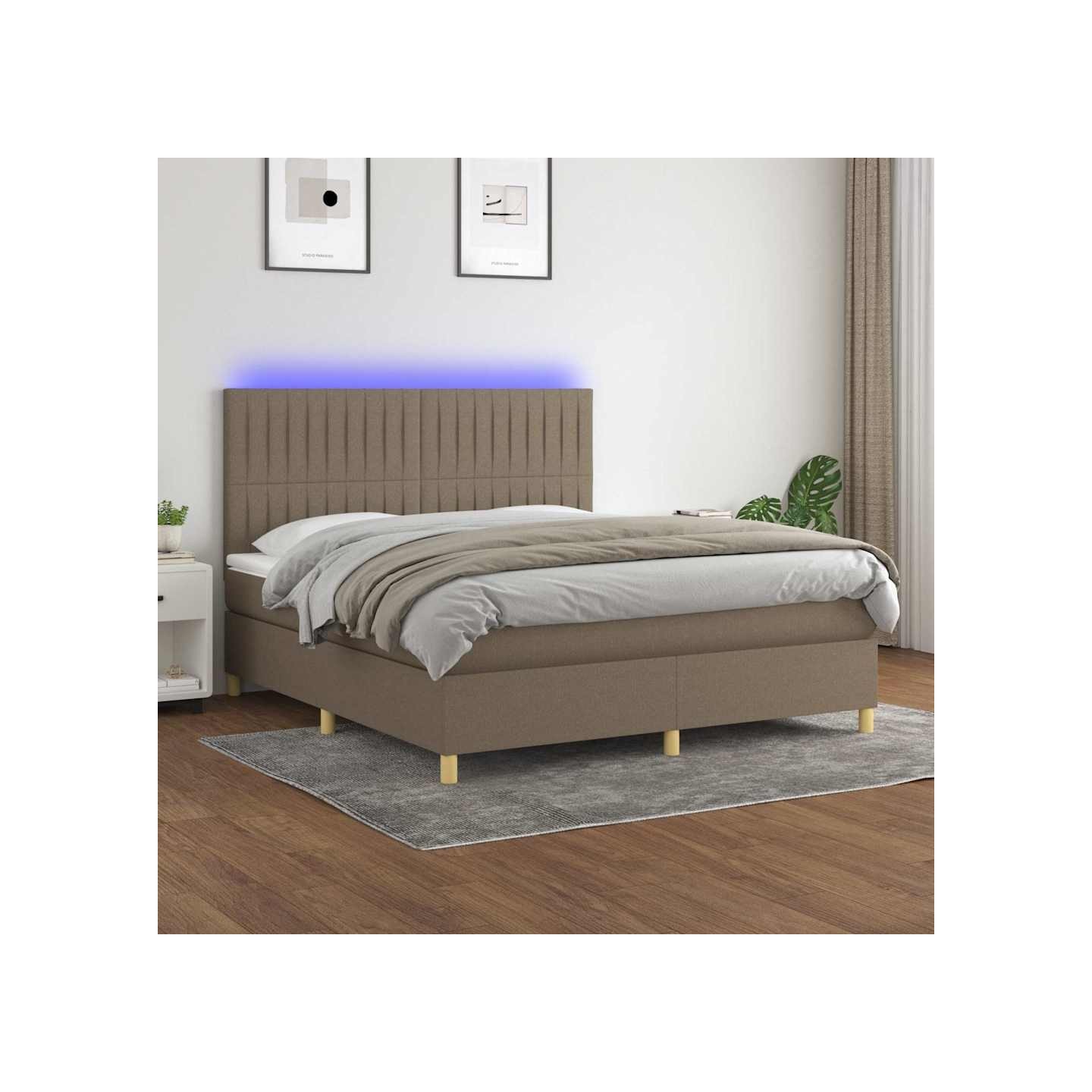 Sommier à lattes de lit et matelas et LED Taupe 180x200cm Tissu