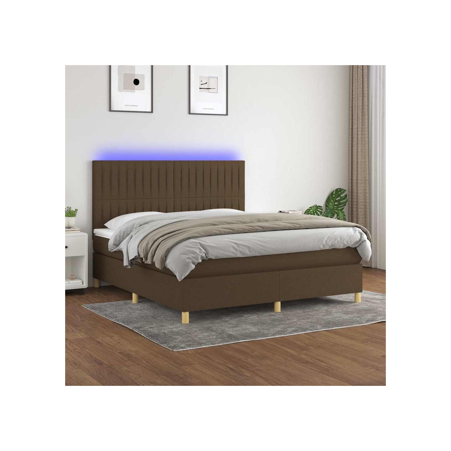 Sommier à lattes de lit matelas et LED Marron foncé 160x200 cm