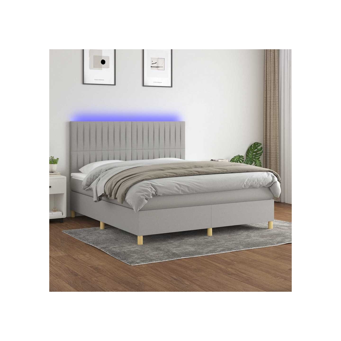 Sommier à lattes de lit et matelas et LED Gris clair 180x200 cm