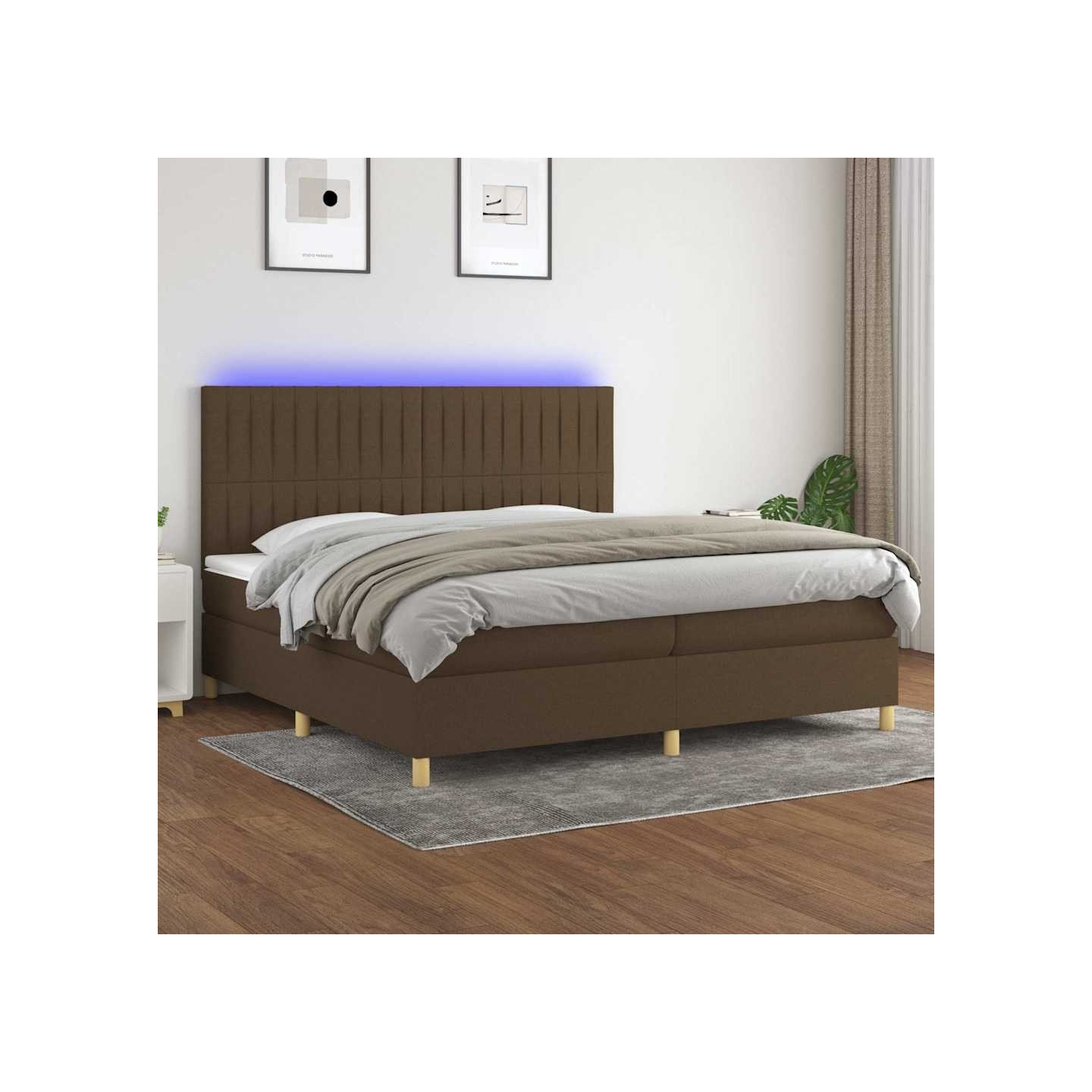 Sommier à lattes de lit matelas et LED Marron foncé 200x200 cm