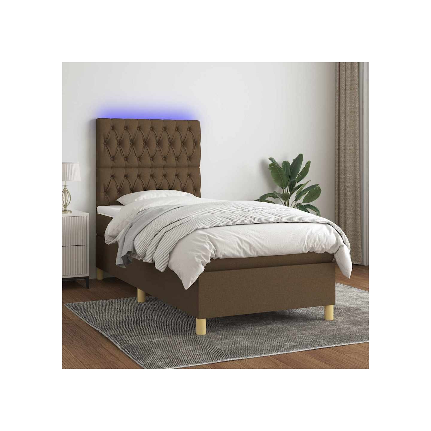 Sommier à lattes de lit matelas et LED Marron foncé 100x200 cm