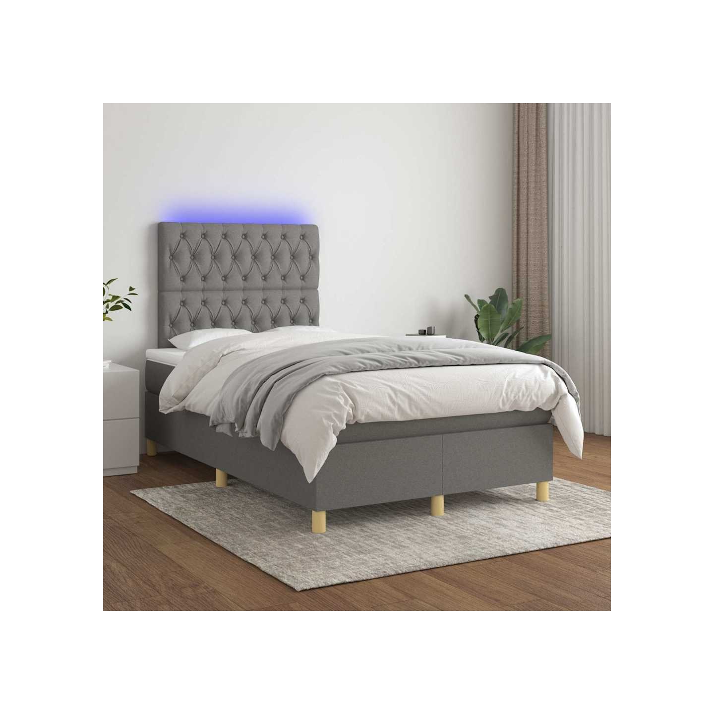 Sommier à lattes de lit et matelas et LED Gris foncé 120x200 cm