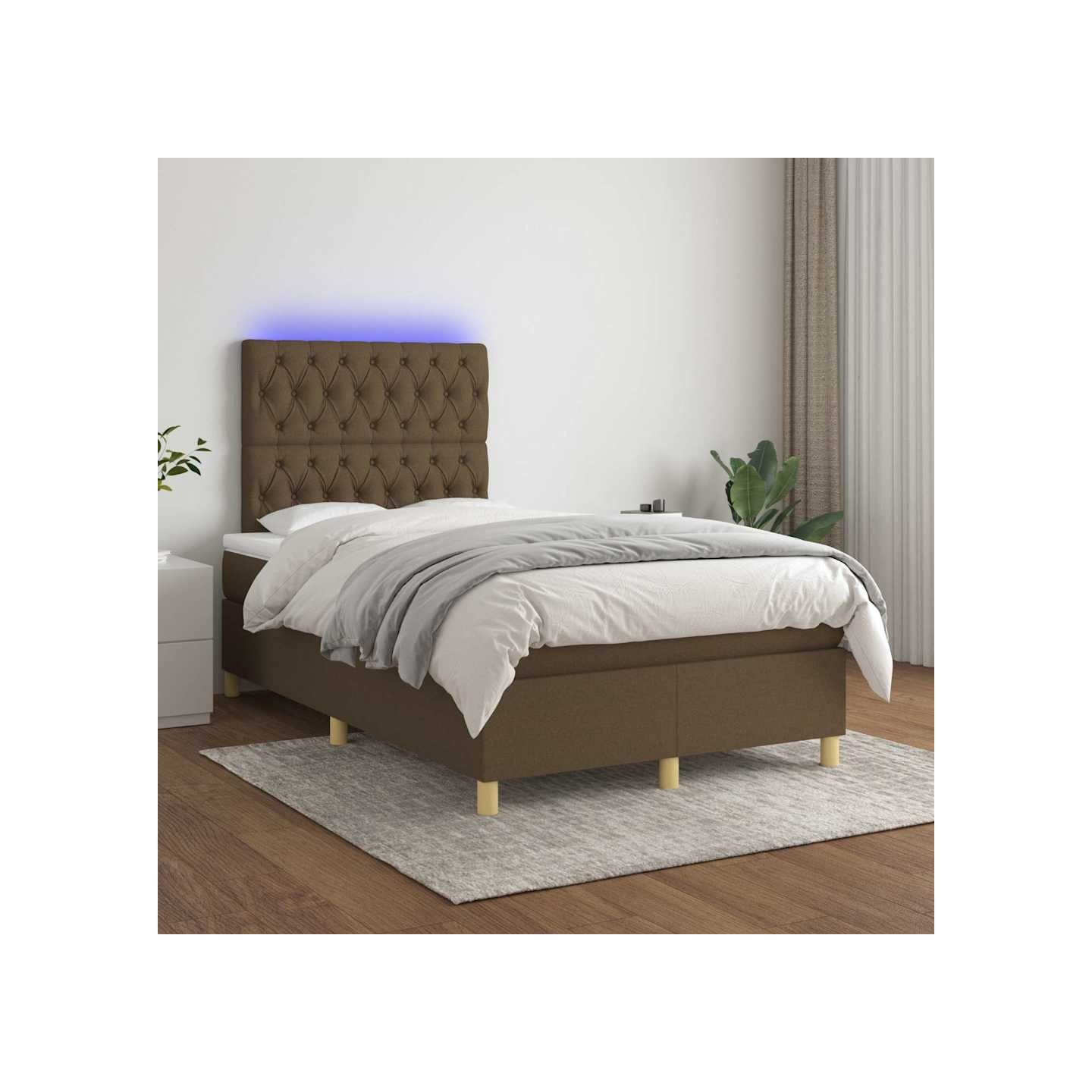 Sommier à lattes de lit matelas et LED Marron foncé 120x200 cm