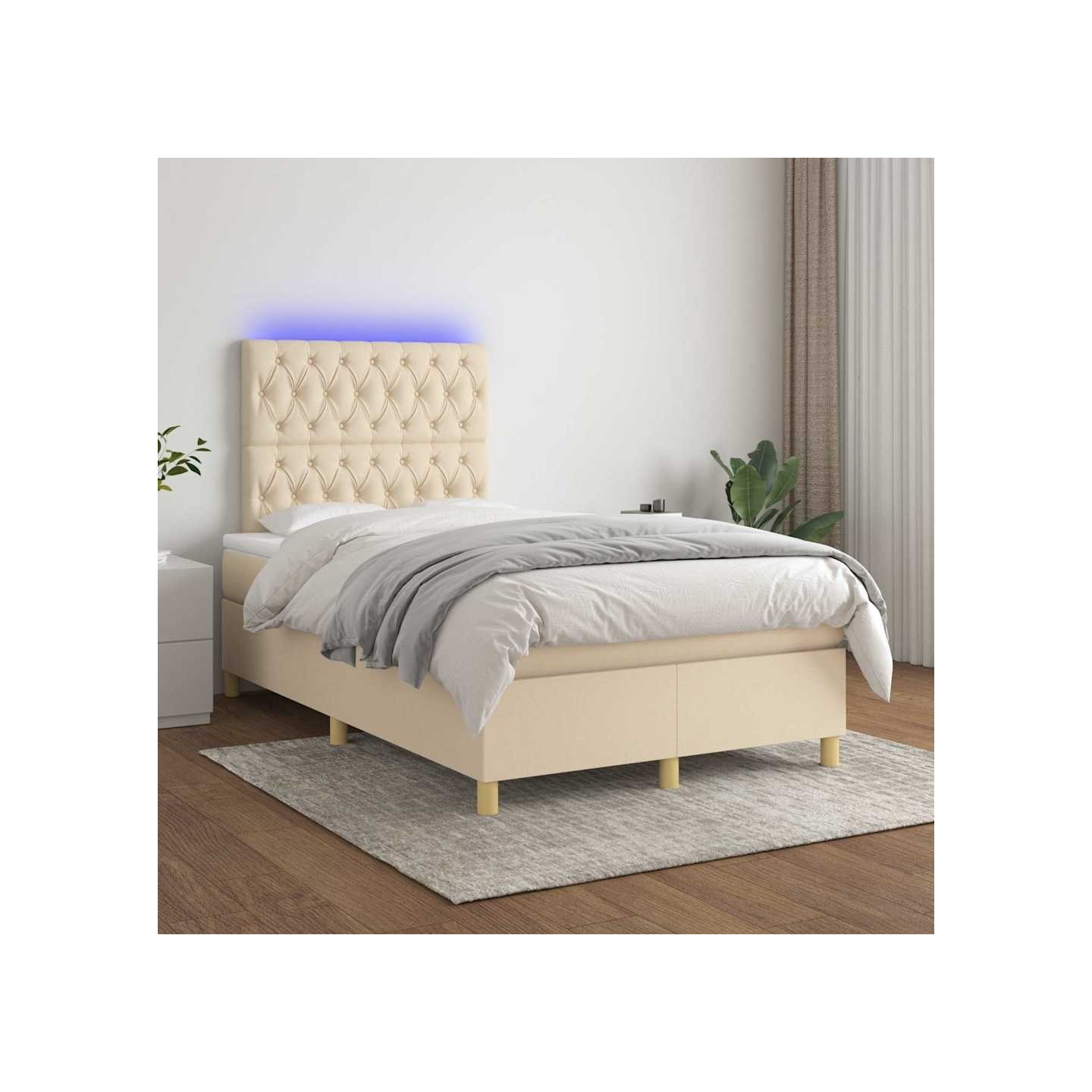 Sommier à lattes de lit et matelas et LED Crème 120x200cm Tissu