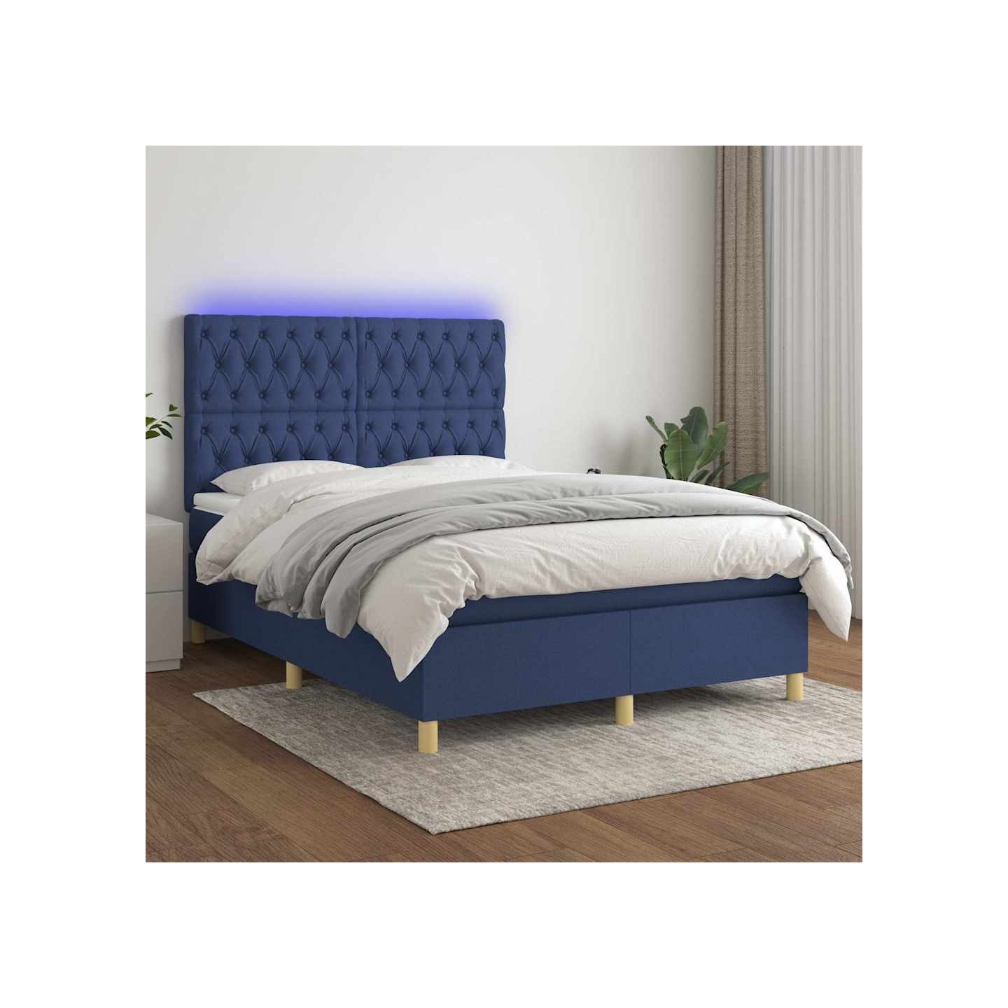 Sommier à lattes de lit et matelas et LED Bleu 140x190 cm Tissu
