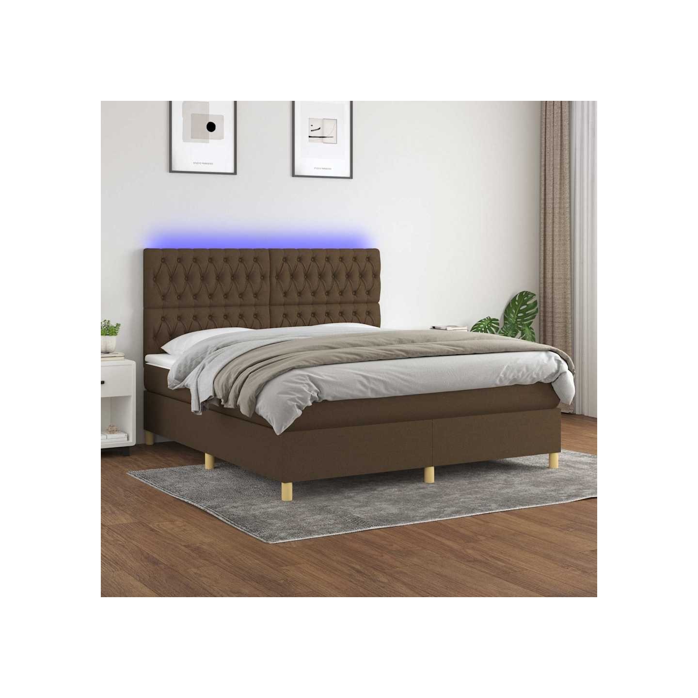 Sommier à lattes de lit matelas et LED Marron foncé 180x200 cm