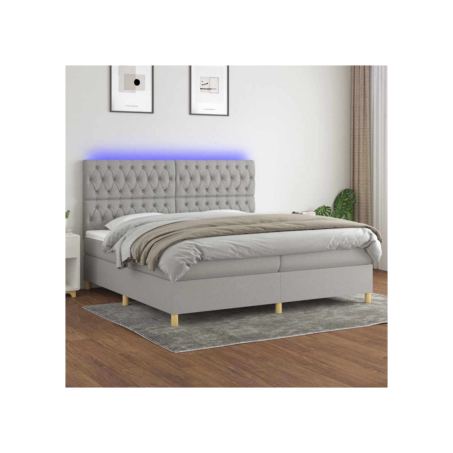 Sommier à lattes de lit matelas et LED Gris clair 200x200 cm