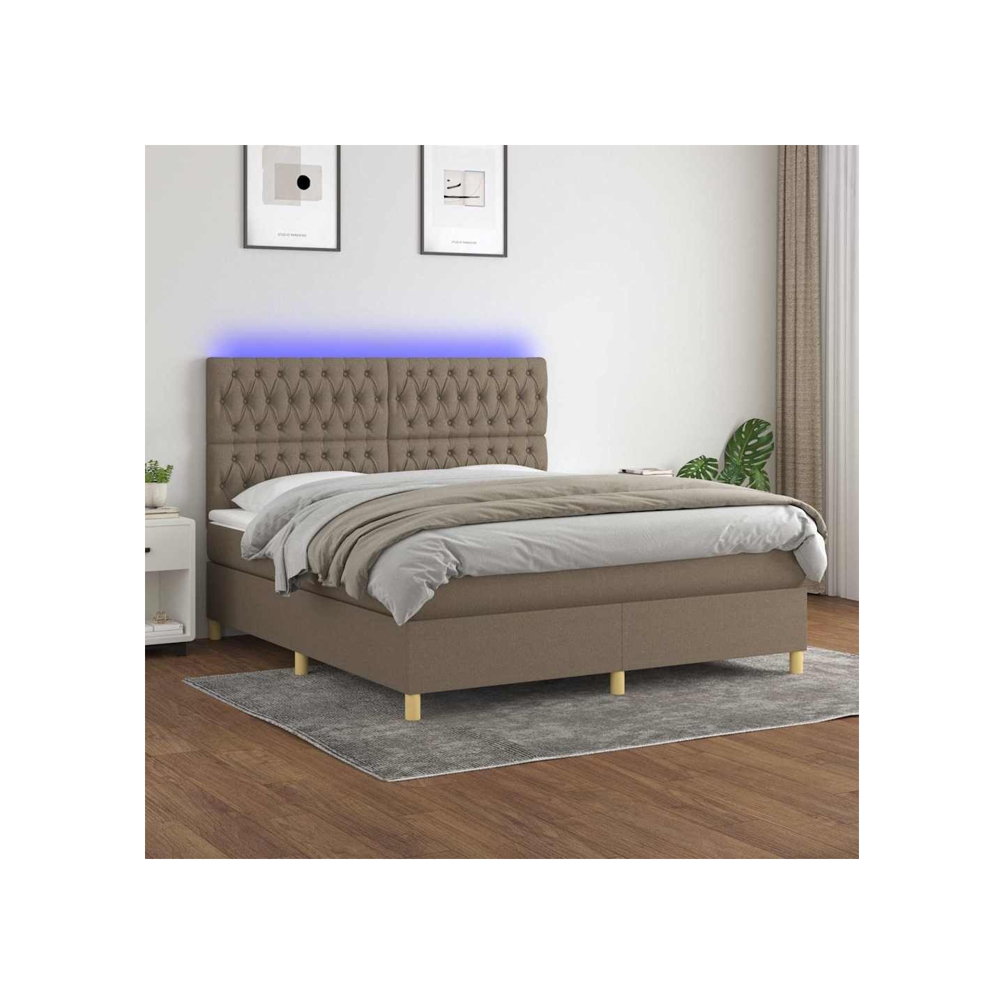 Sommier à lattes de lit et matelas et LED Taupe 180x200cm Tissu