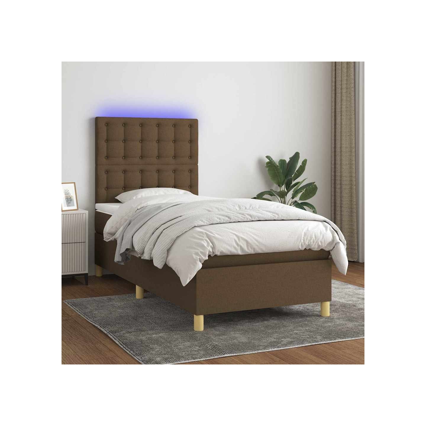 Sommier à lattes de lit et matelas et LED Marron foncé 90x190cm