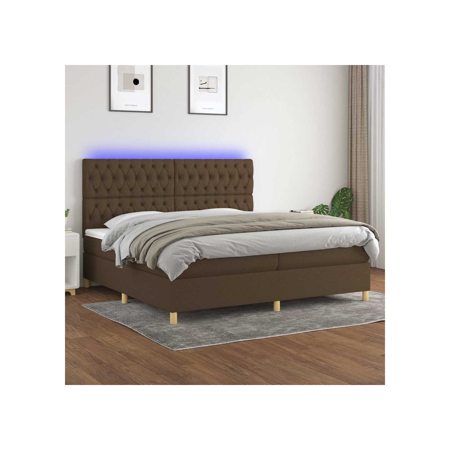 Sommier à lattes de lit matelas et LED Marron foncé 200x200 cm