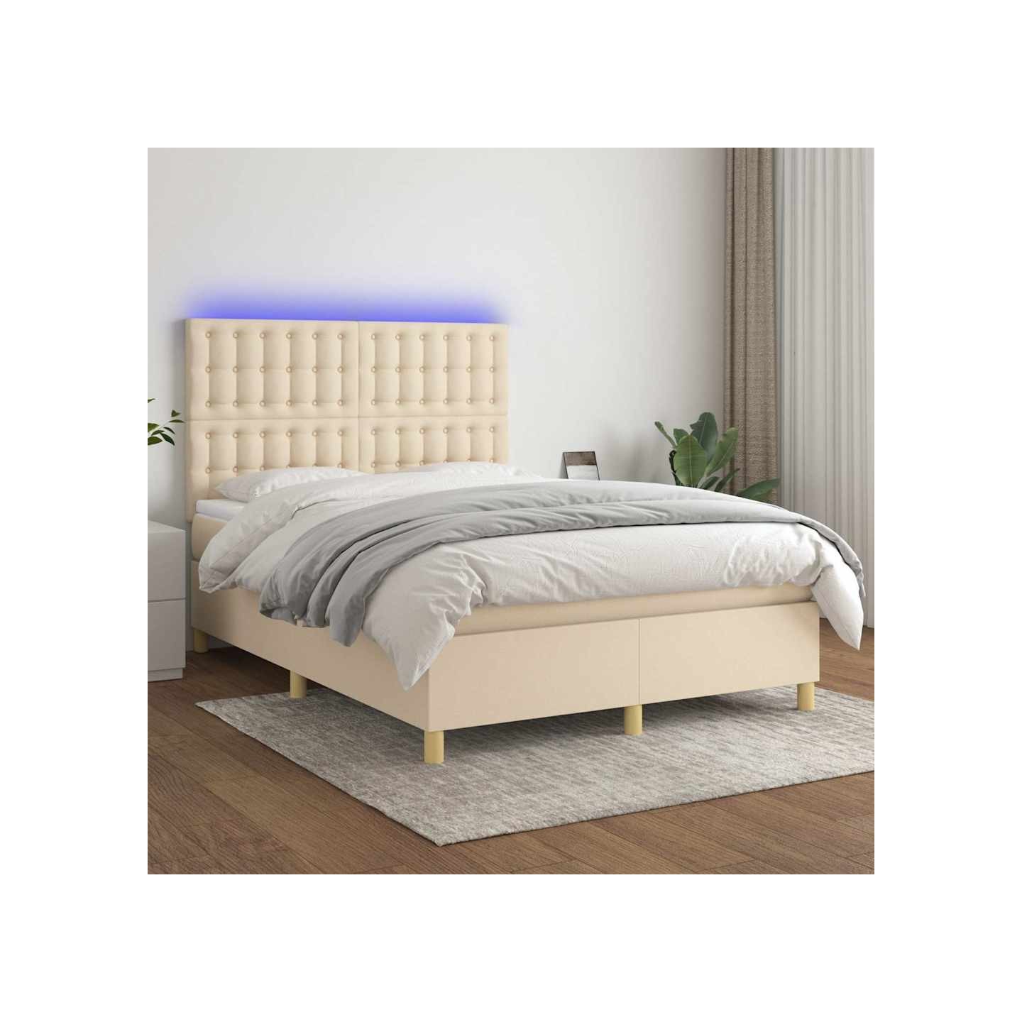 Sommier à lattes de lit et matelas et LED Crème 140x190cm Tissu