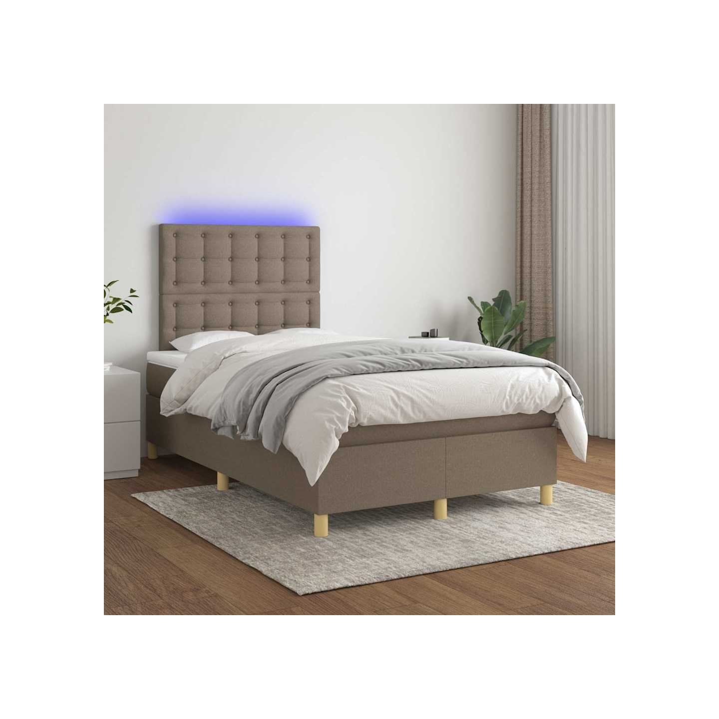 Sommier à lattes de lit et matelas et LED Taupe 120x200cm Tissu