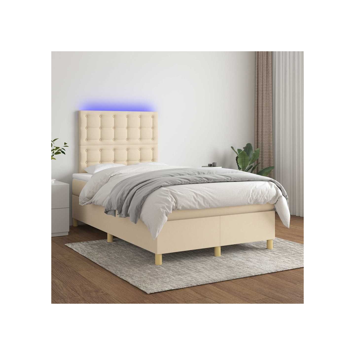 Sommier à lattes de lit et matelas et LED Crème 120x200cm Tissu