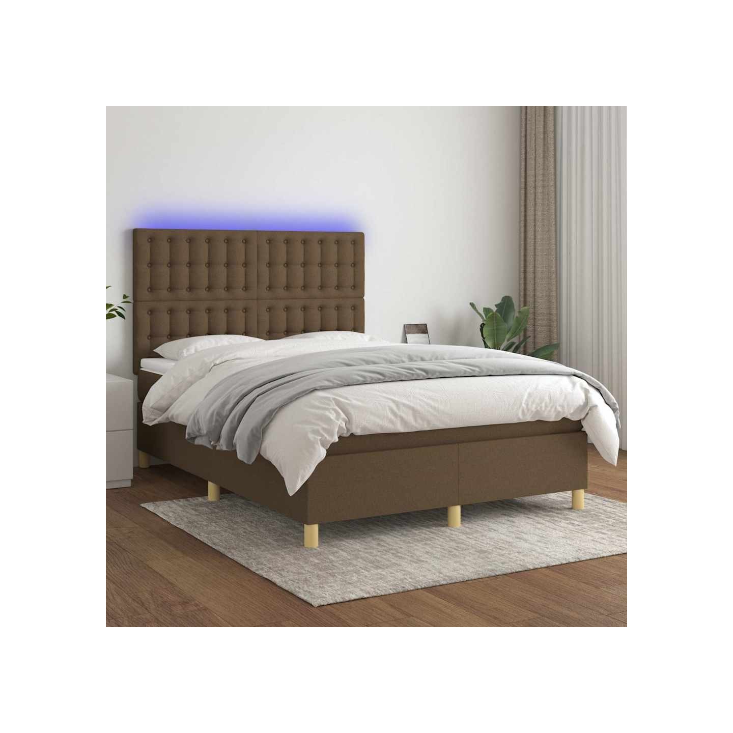Sommier à lattes de lit matelas et LED Marron foncé 140x190 cm