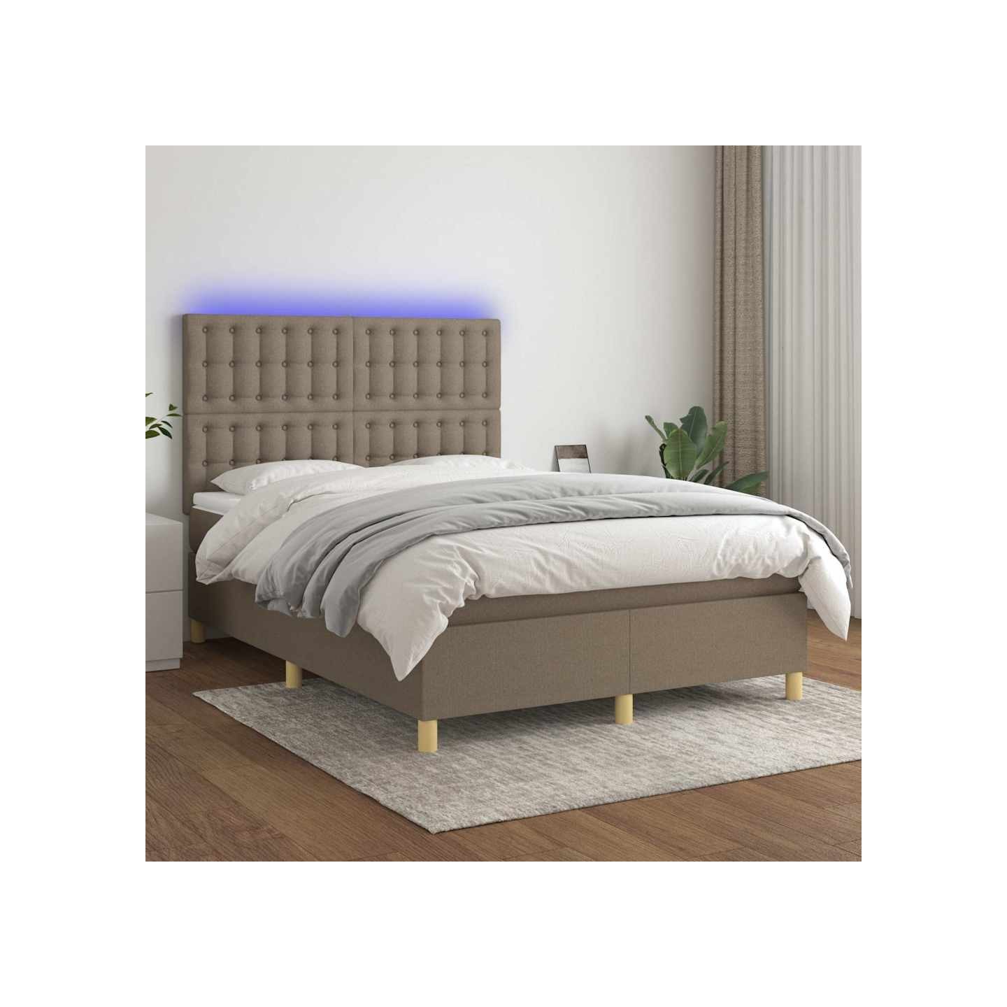 Sommier à lattes de lit et matelas et LED Taupe 140x190cm Tissu