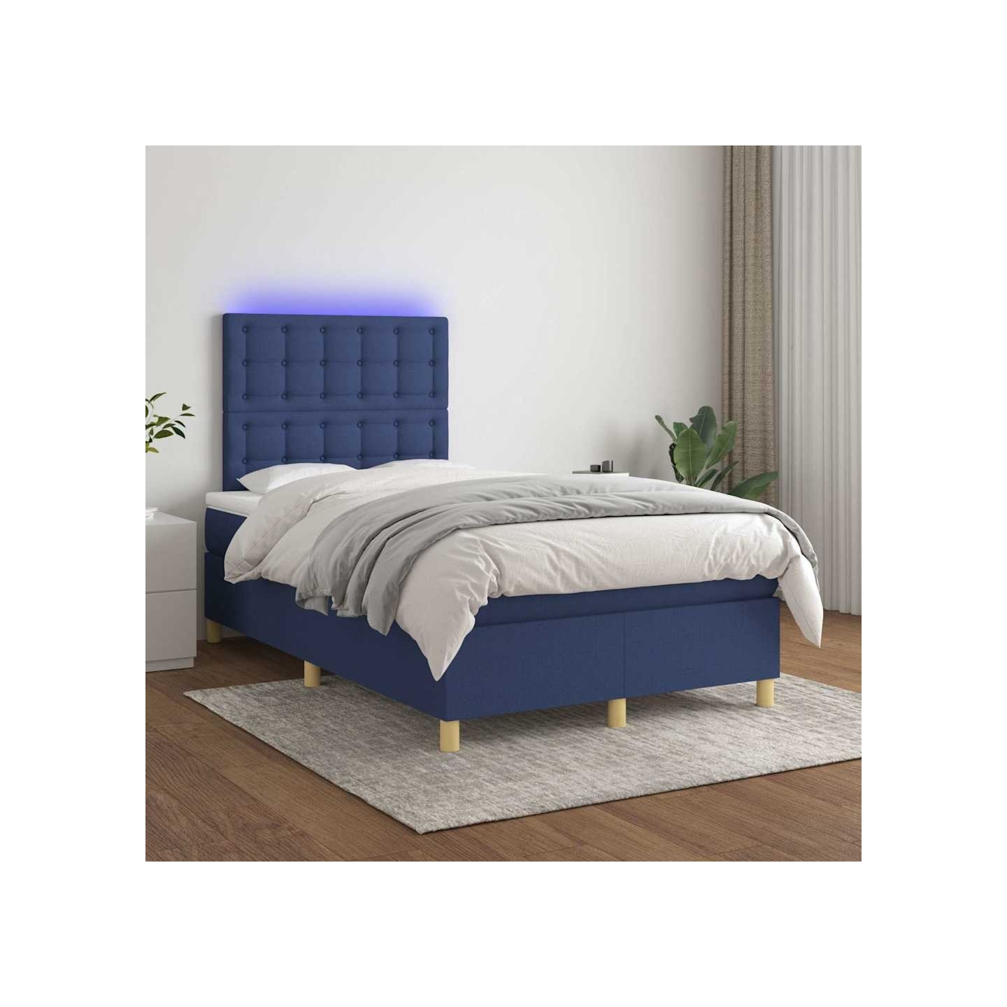 Sommier à lattes de lit et matelas et LED Bleu 120x200 cm Tissu
