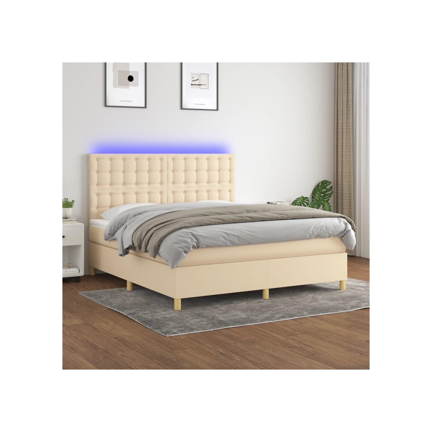 Sommier à lattes de lit et matelas et LED Crème 180x200cm Tissu