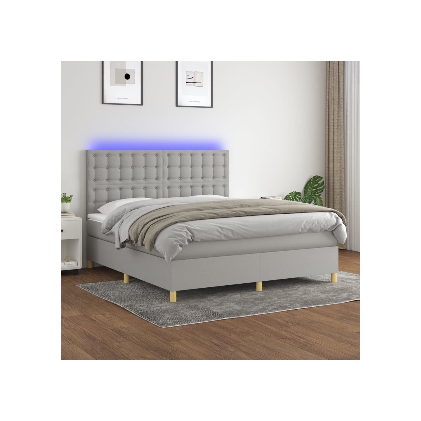 Sommier à lattes de lit matelas et LED Gris clair 160x200 cm
