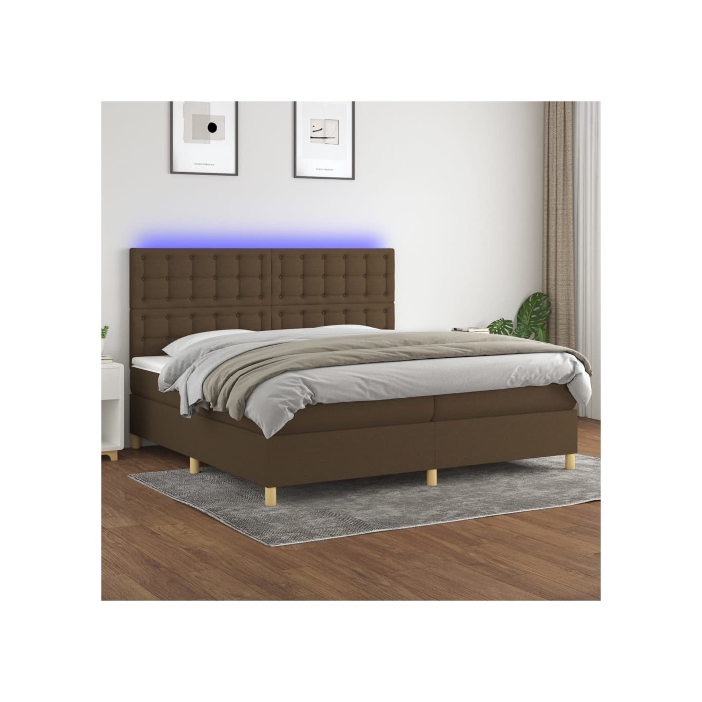 Sommier à lattes de lit matelas et LED Marron foncé 200x200 cm