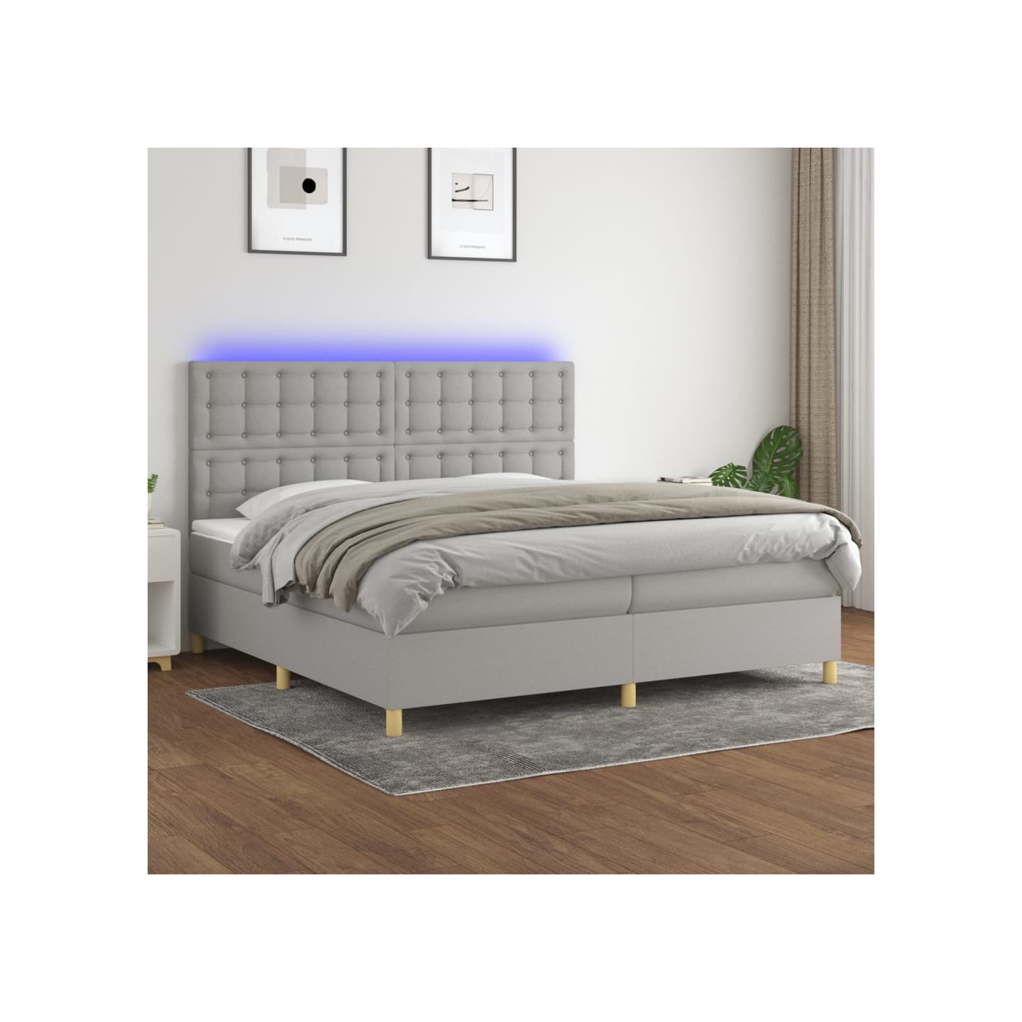 Sommier à lattes de lit matelas et LED Gris clair 200x200 cm