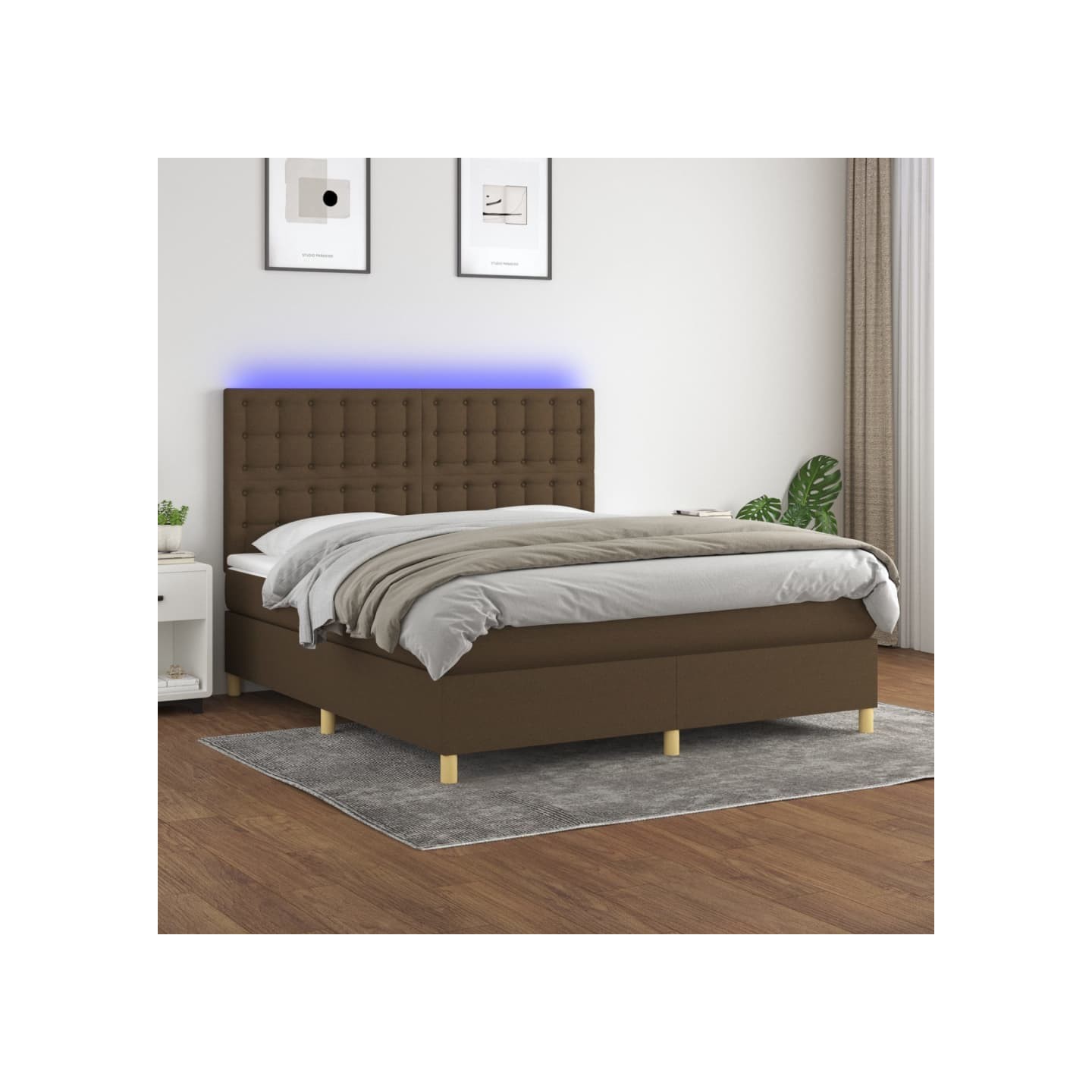 Sommier à lattes de lit matelas et LED Marron foncé 180x200 cm