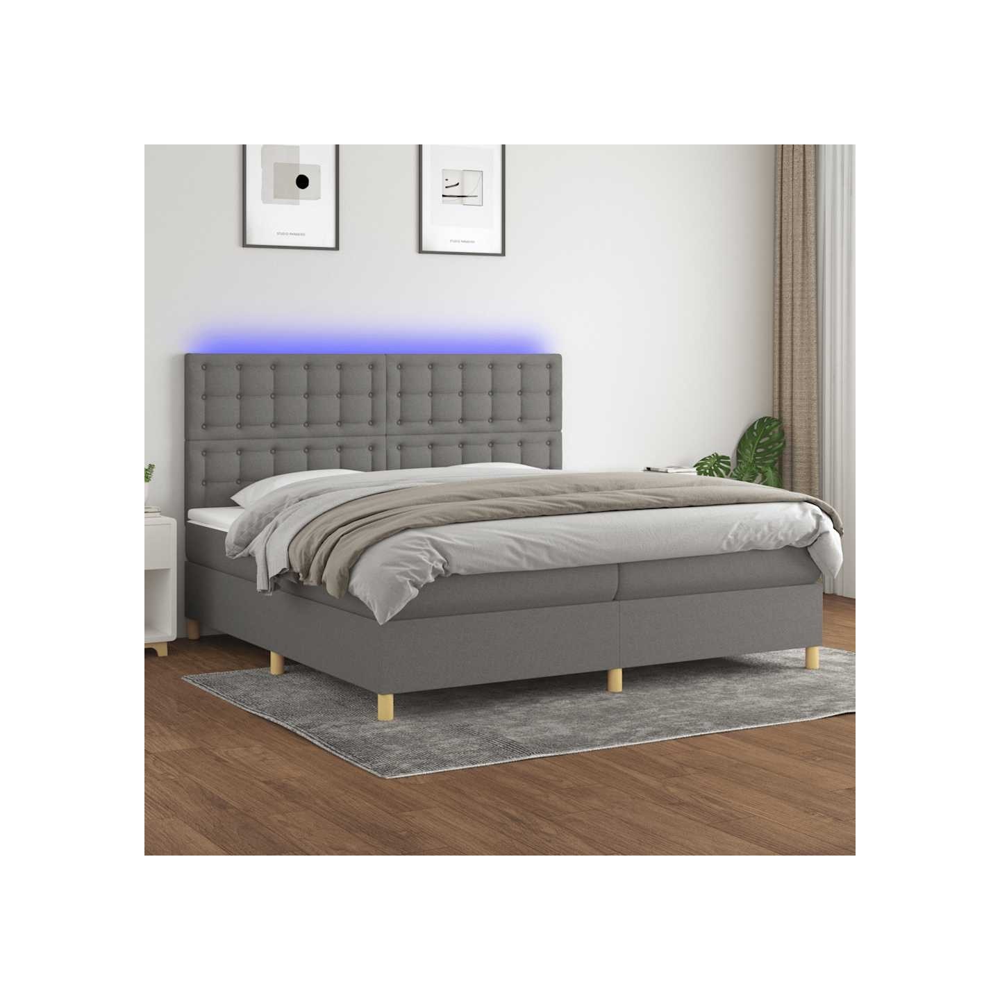 Sommier à lattes de lit et matelas et LED Gris foncé 200x200 cm