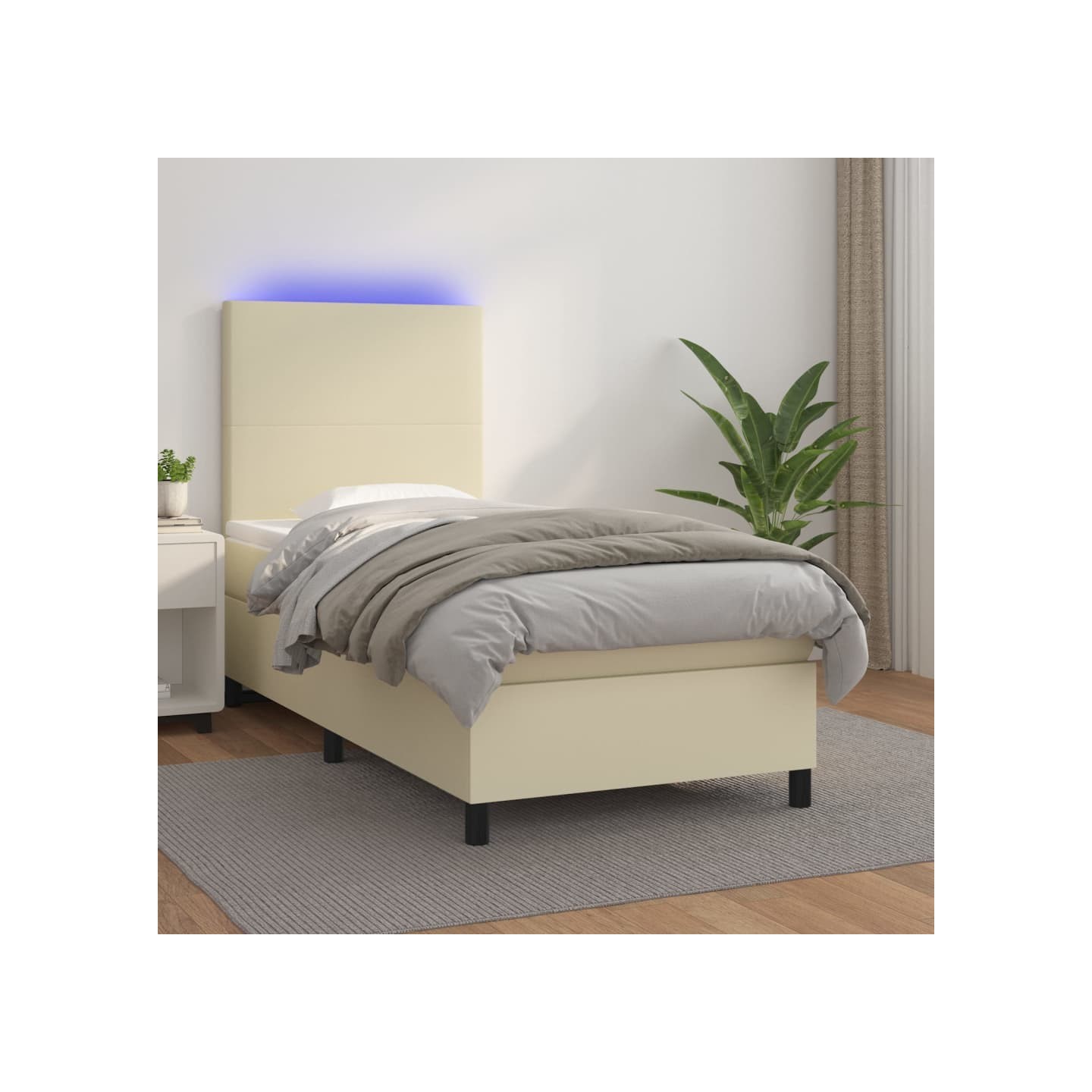 Sommier à lattes de lit avec matelas et LED Crème 90x190 cm