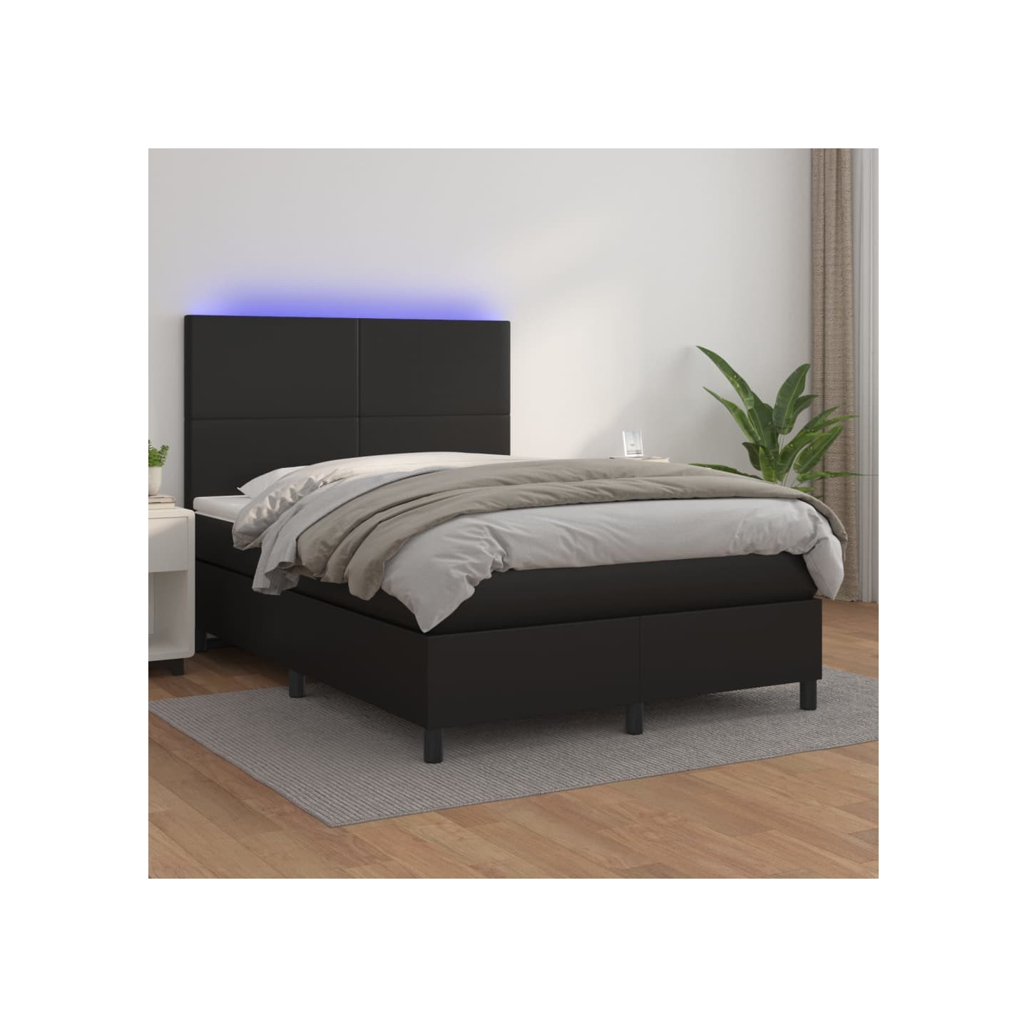 Sommier à lattes de lit avec matelas et LED Noir 140x190 cm
