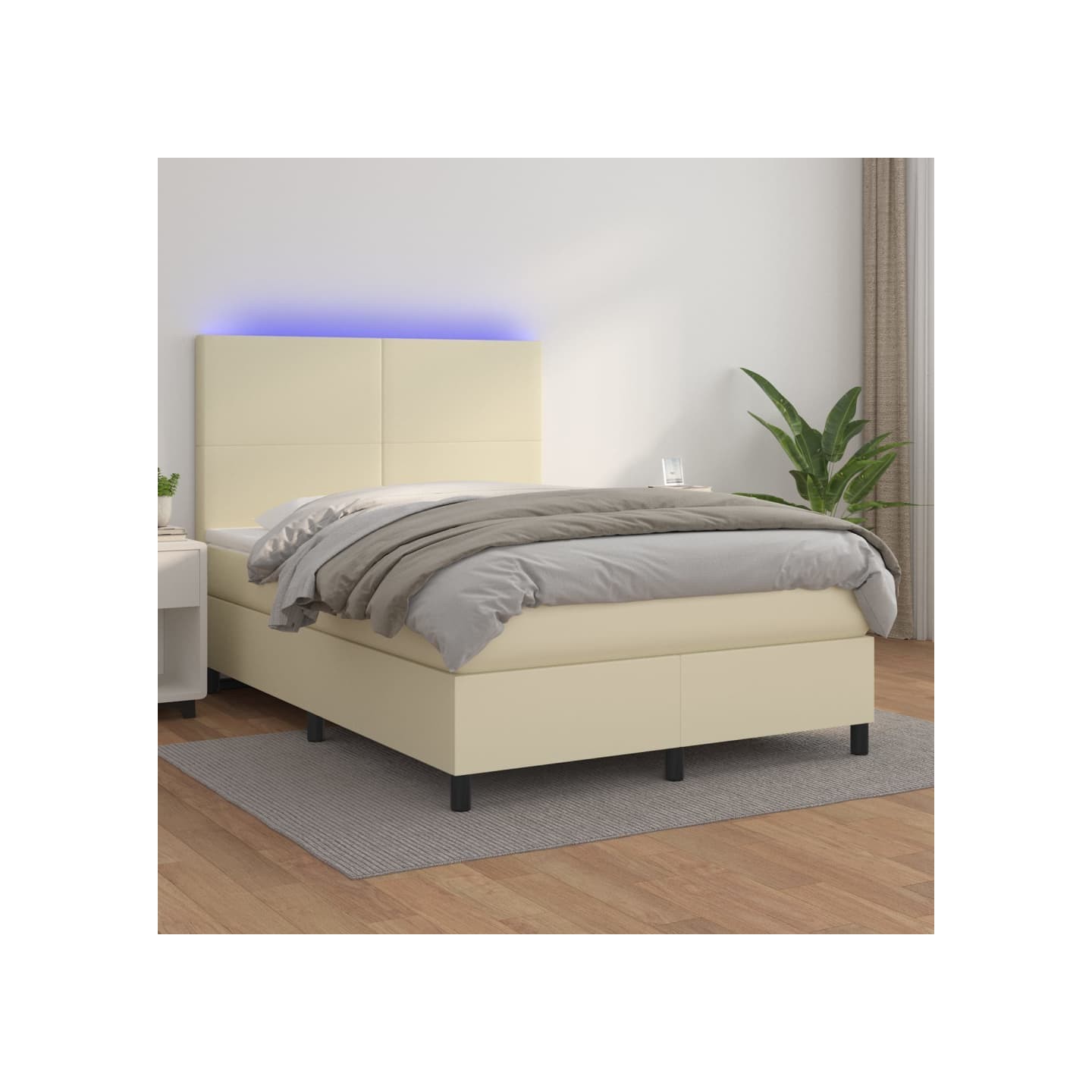 Sommier à lattes de lit avec matelas et LED Crème 140x190 cm