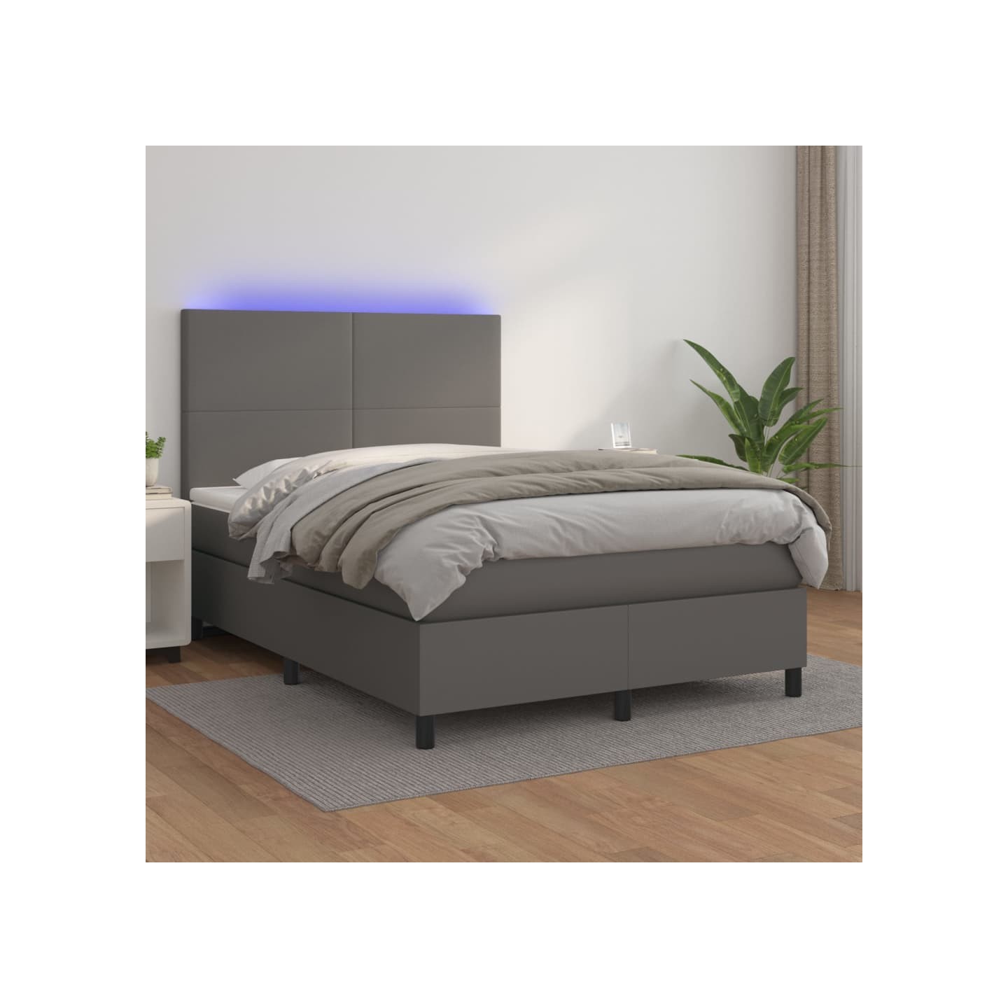 Sommier à lattes de lit avec matelas et LED Gris 140x200 cm