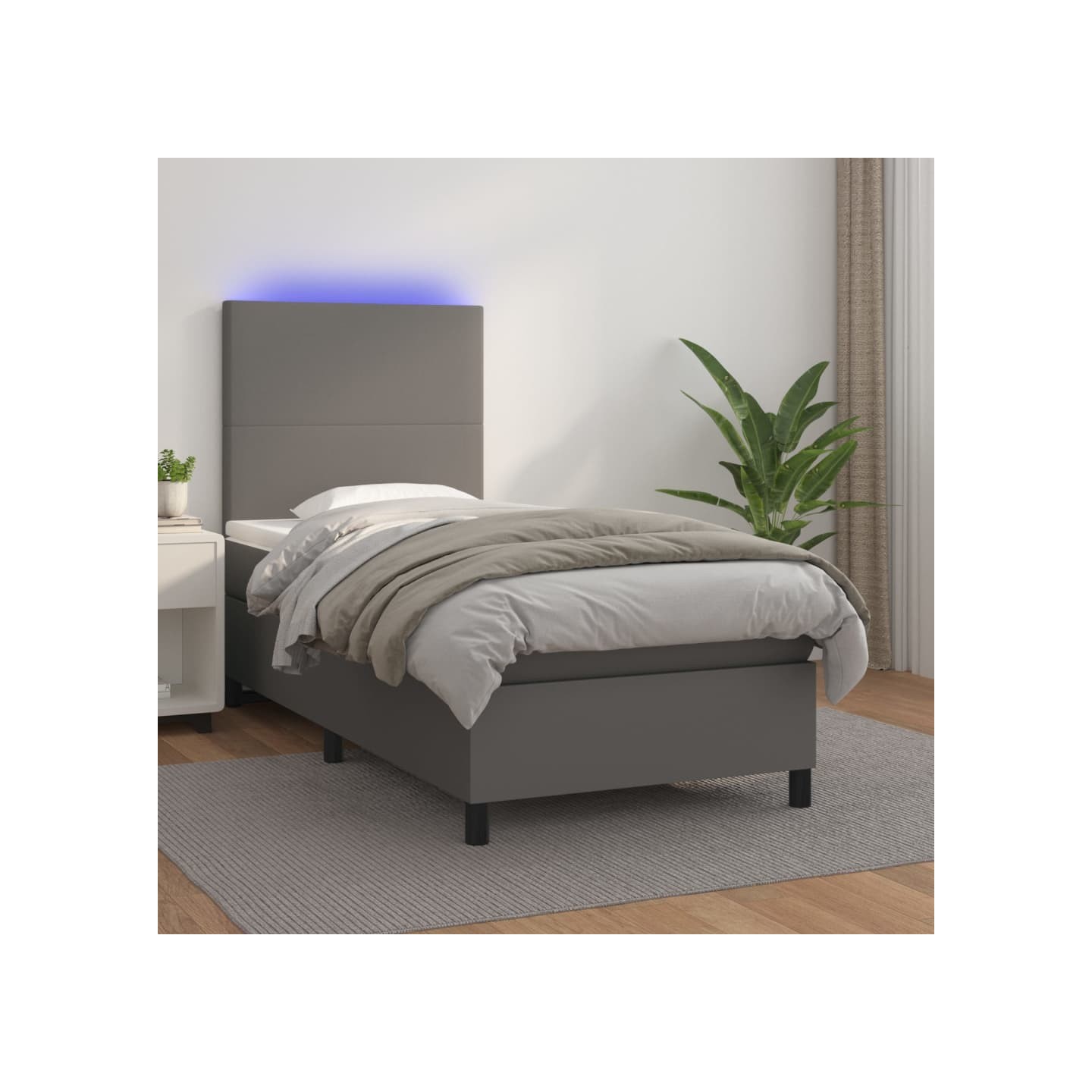 Sommier à lattes de lit avec matelas et LED Gris 90x200 cm