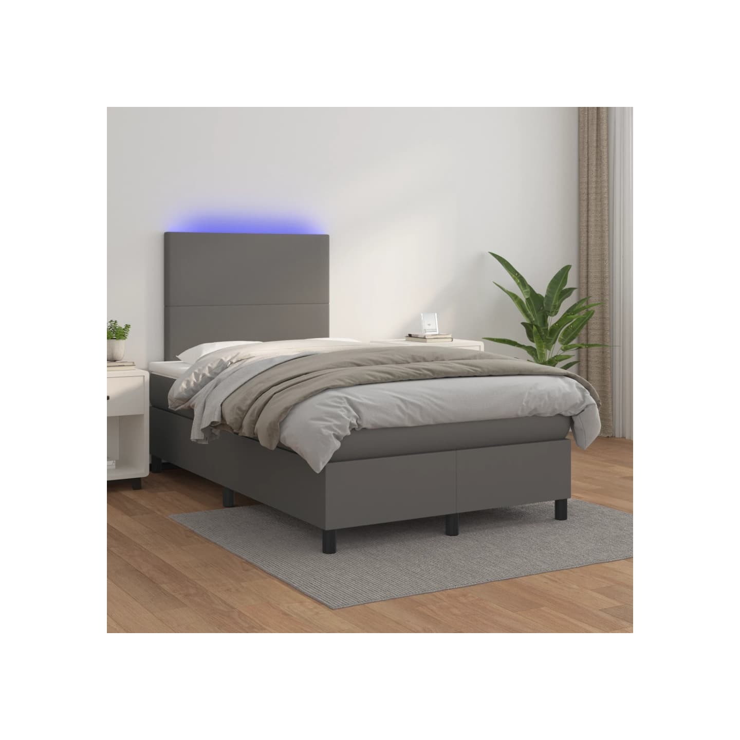 Sommier à lattes de lit avec matelas et LED Gris 120x200 cm
