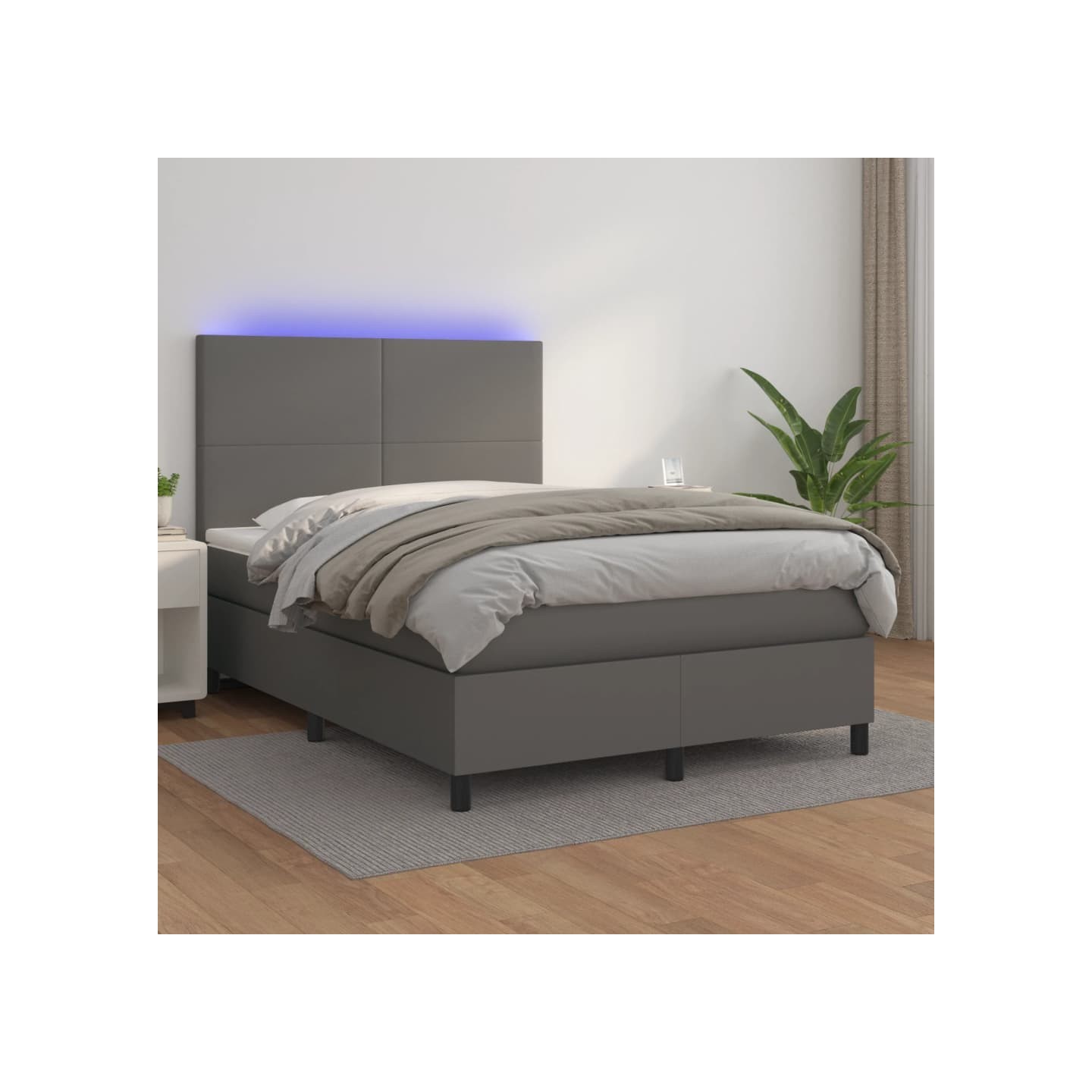 Sommier à lattes de lit avec matelas et LED Gris 140x190 cm