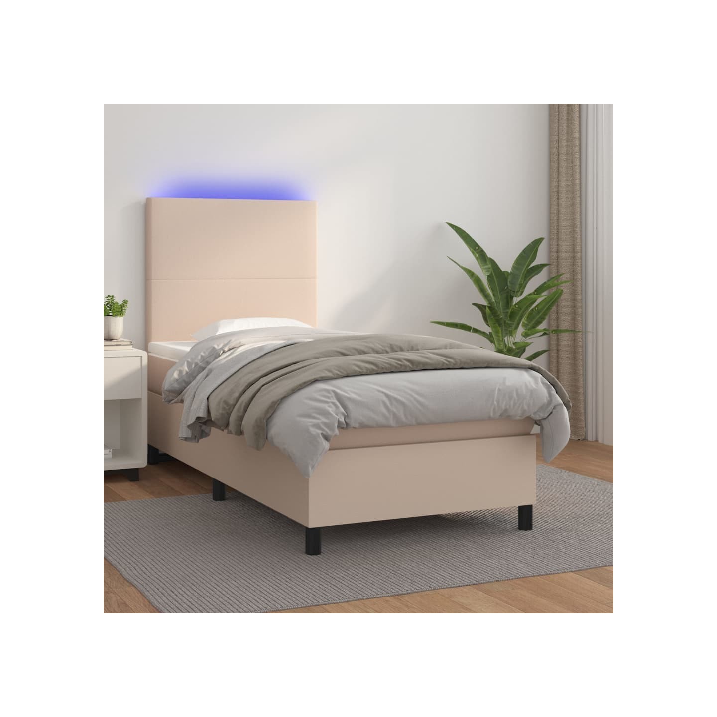 Sommier à lattes de lit avec matelas et LED Cappuccino 90x200cm