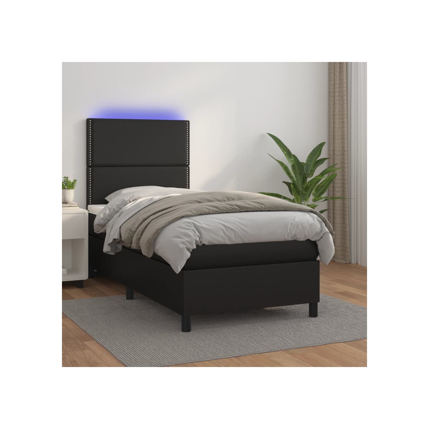 Sommier à lattes de lit avec matelas et LED Noir 100x200 cm