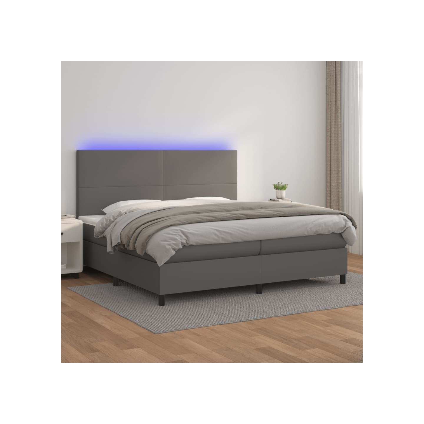 Sommier à lattes de lit avec matelas et LED Gris 200x200 cm