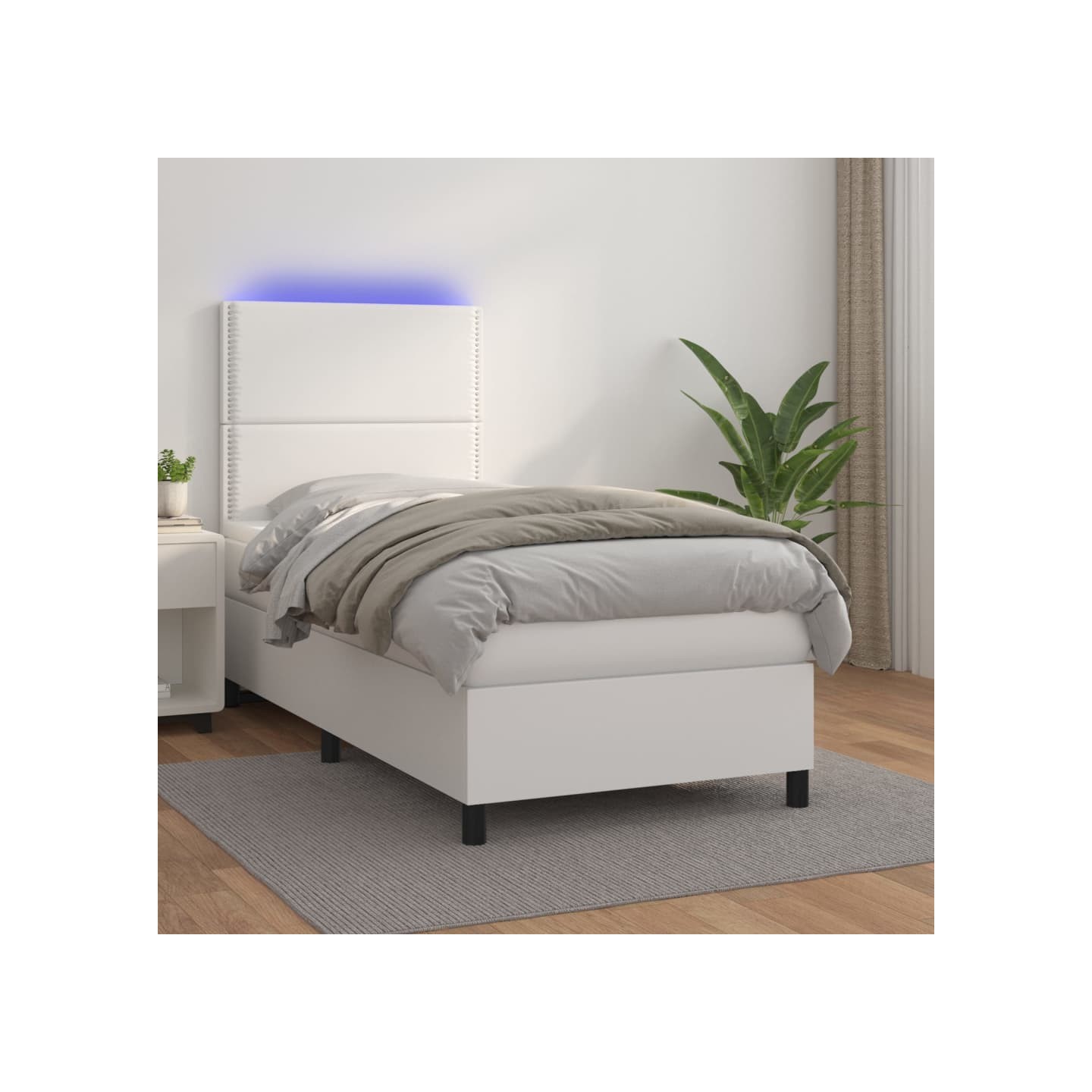 Sommier à lattes de lit avec matelas et LED Blanc 100x200 cm