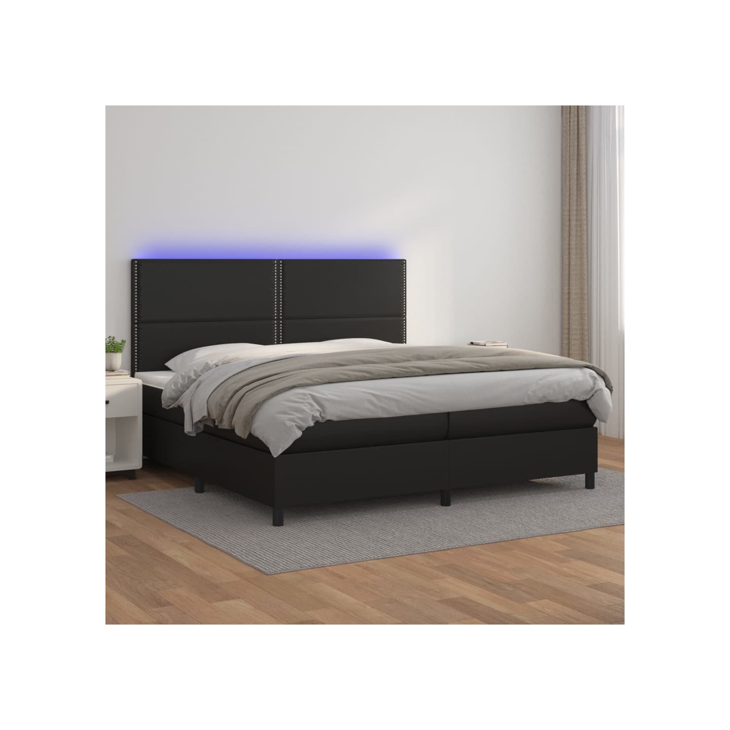Sommier à lattes de lit avec matelas et LED Noir 200x200 cm