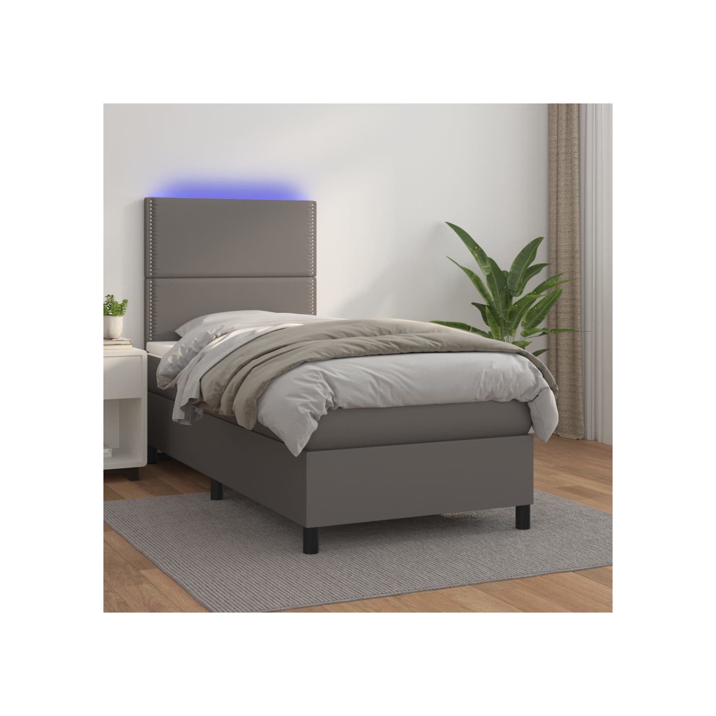 Sommier à lattes de lit avec matelas et LED Gris 100x200 cm