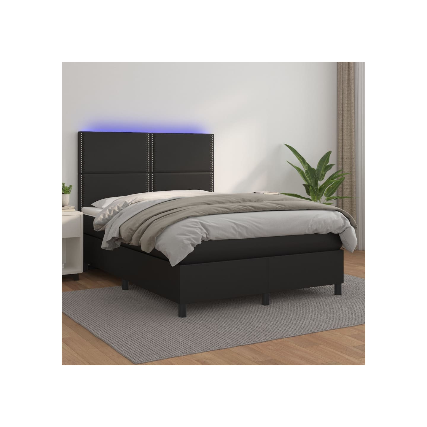 Sommier à lattes de lit avec matelas et LED Noir 140x200 cm