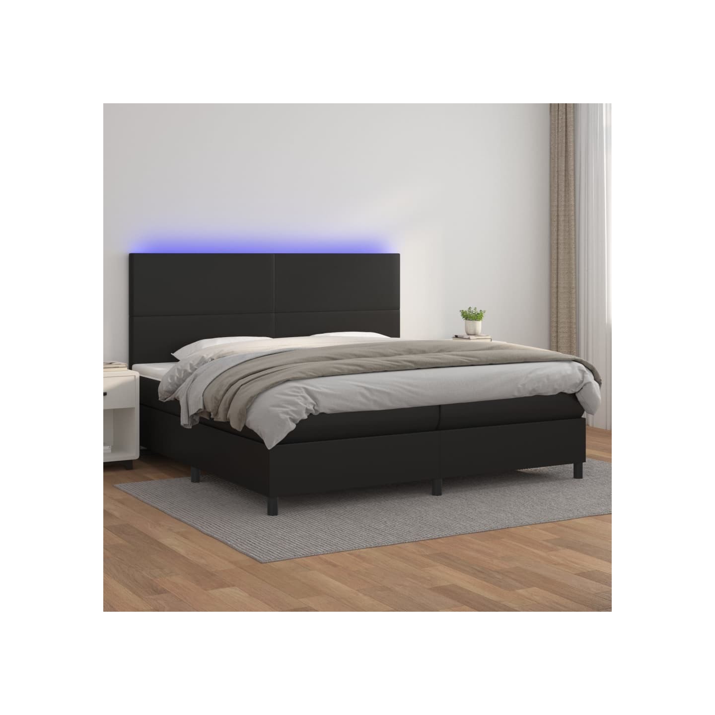 Sommier à lattes de lit avec matelas et LED Noir 200x200 cm