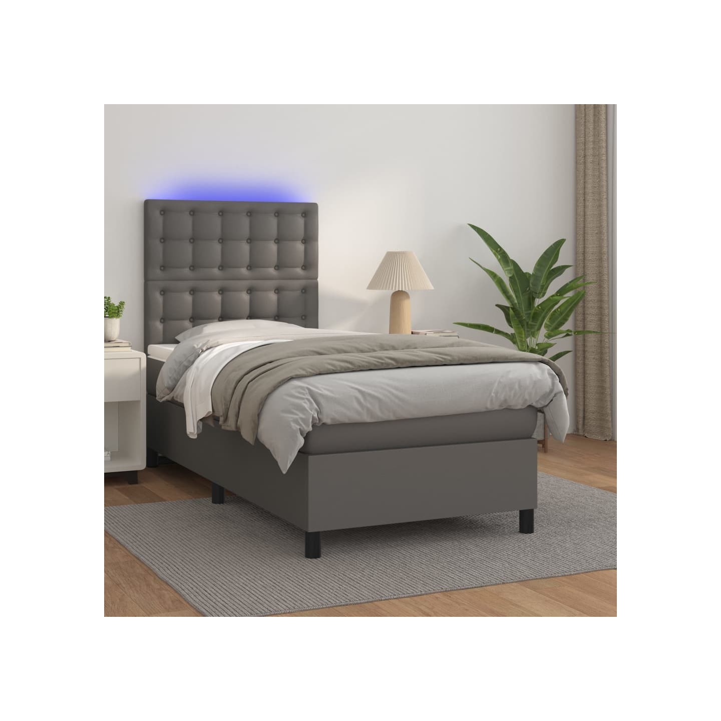 Sommier à lattes de lit avec matelas et LED Gris 80x200 cm