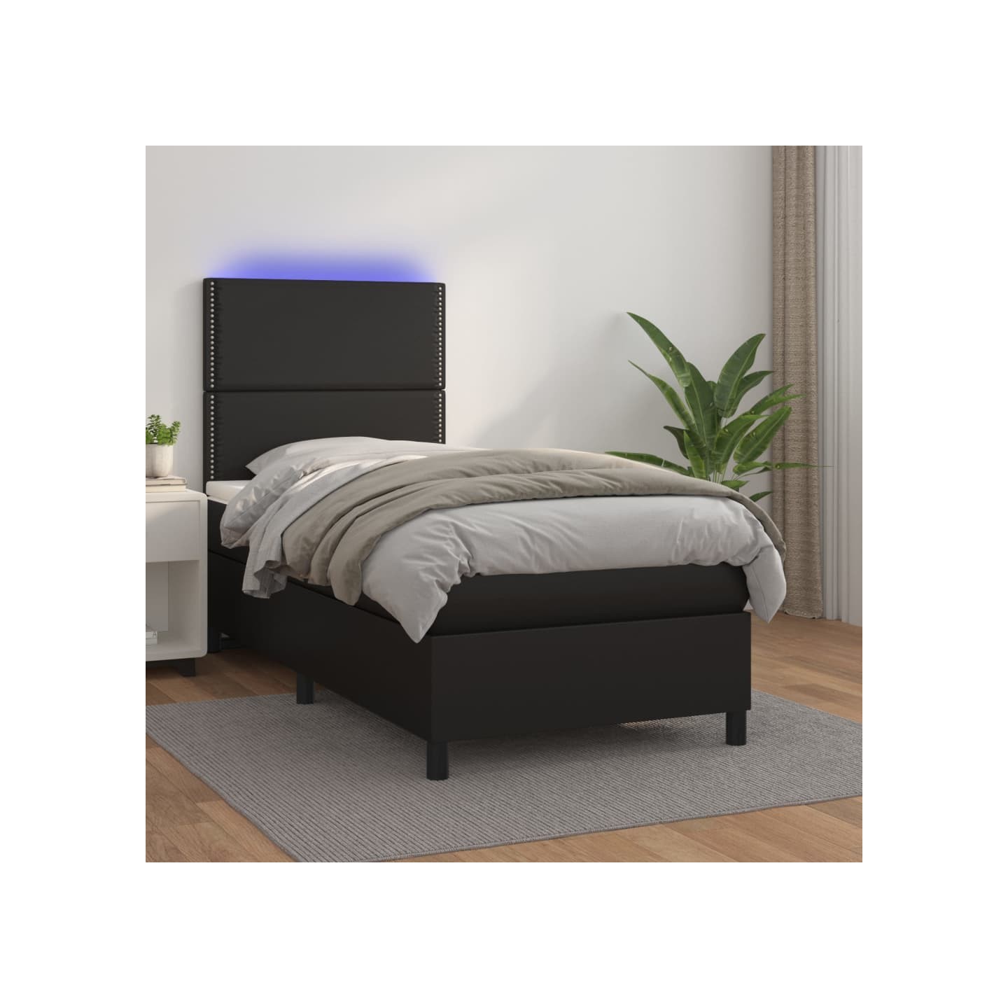 Sommier à lattes de lit avec matelas et LED Noir 90x200 cm