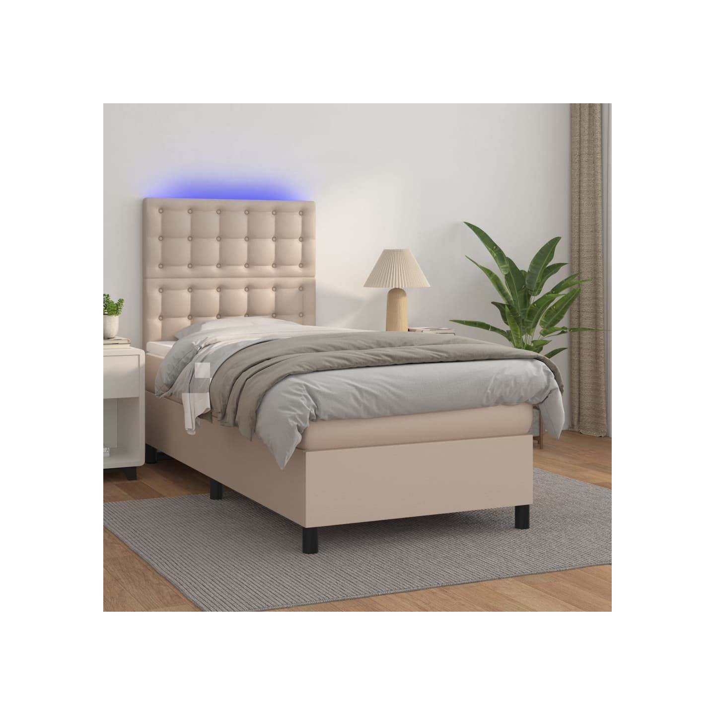 Sommier à lattes de lit avec matelas et LED Cappuccino 80x200cm