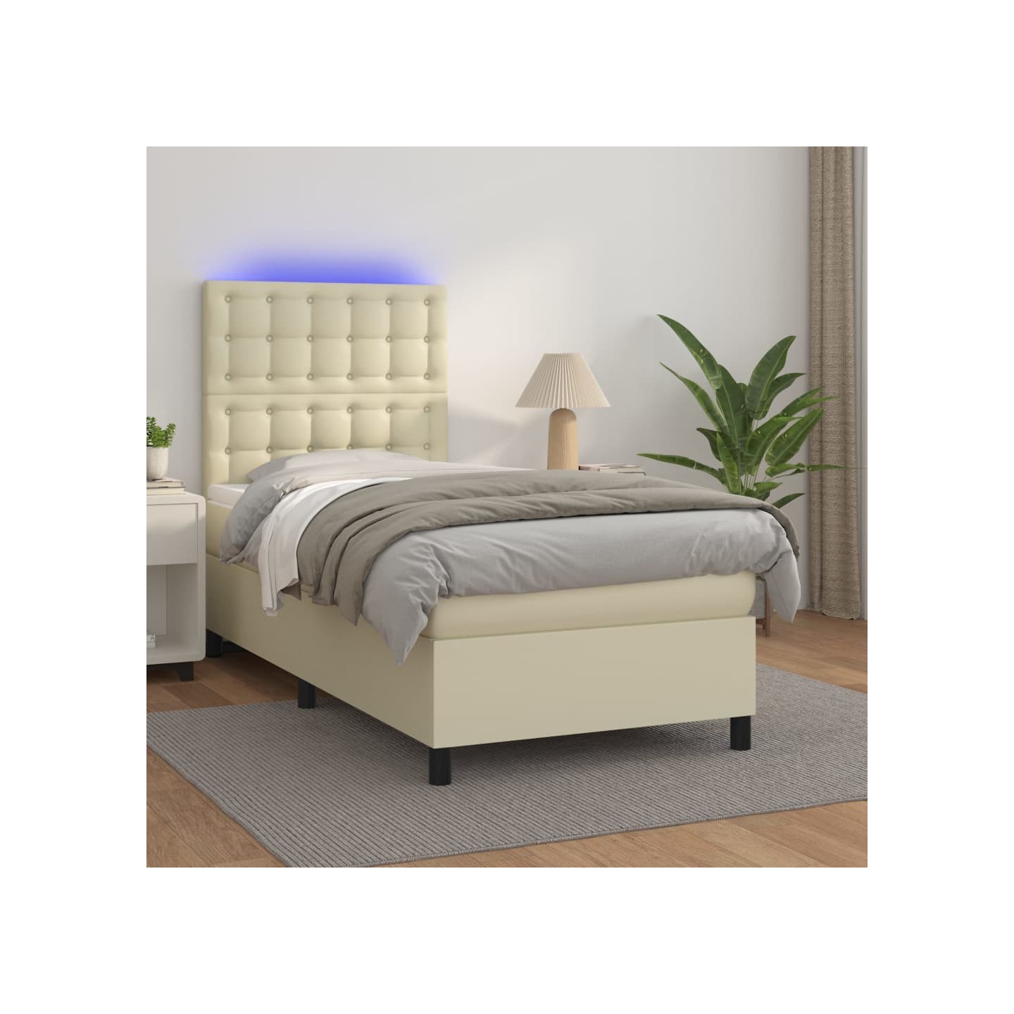 Sommier à lattes de lit avec matelas et LED Crème 90x200 cm