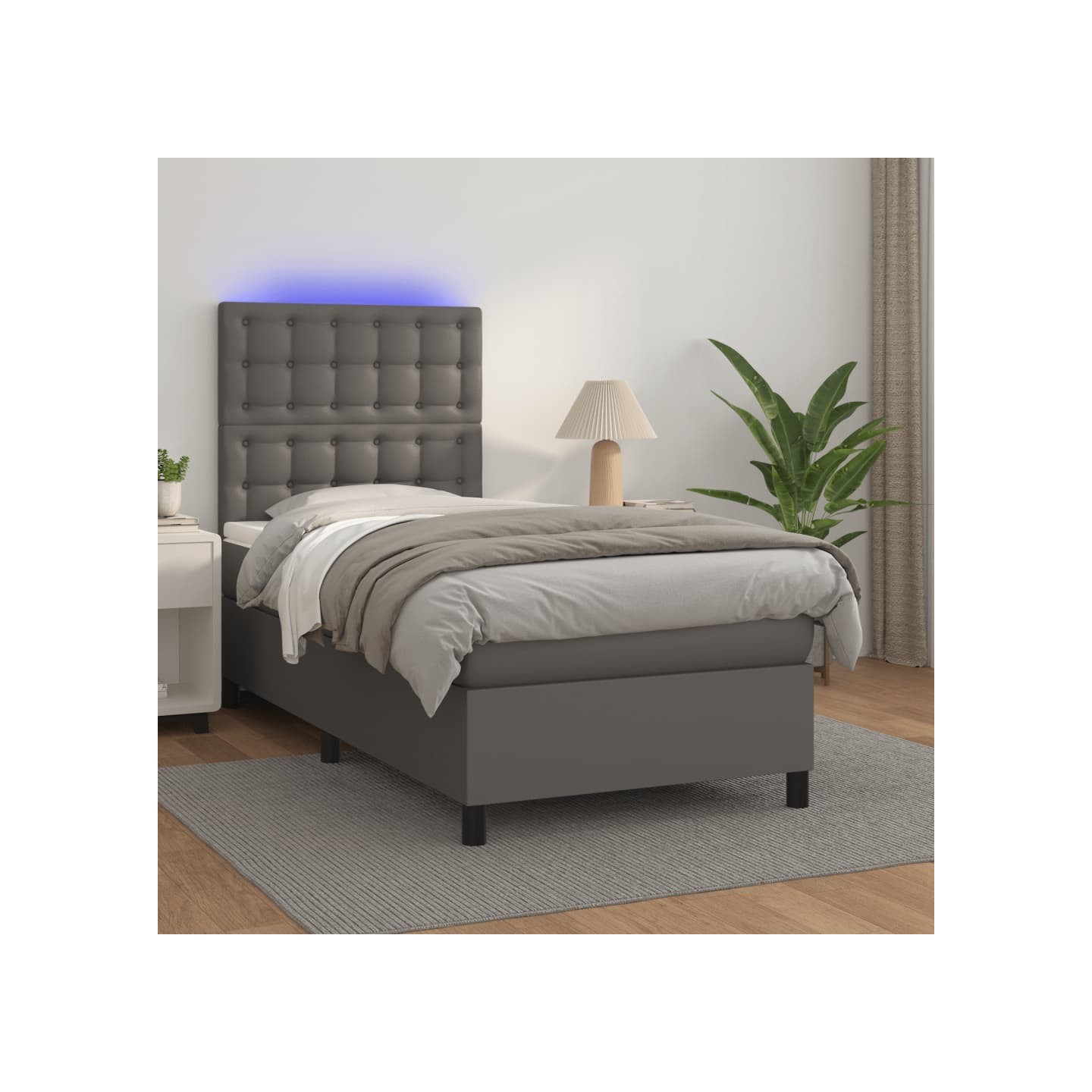 Sommier à lattes de lit avec matelas et LED Gris 90x200 cm