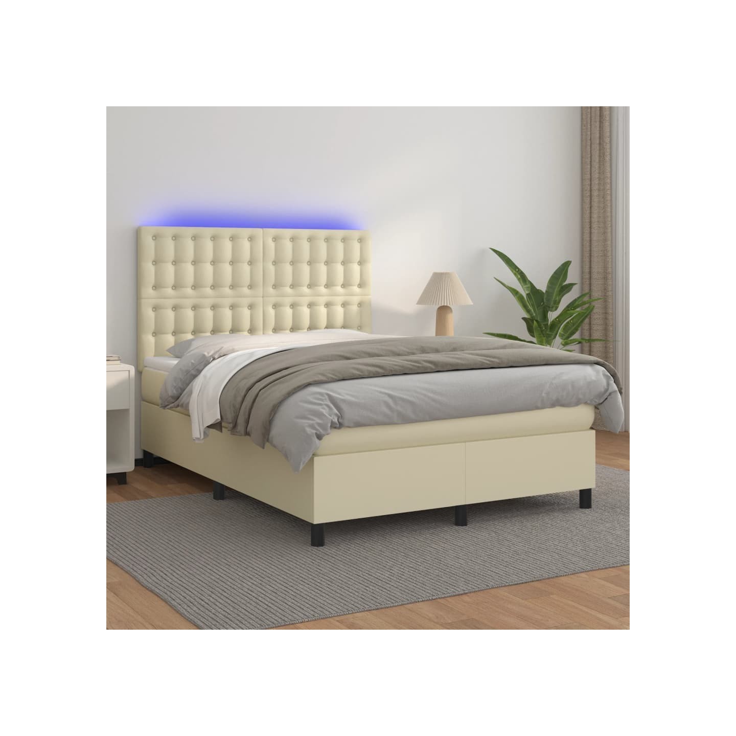 Sommier à lattes de lit avec matelas et LED Crème 140x190 cm