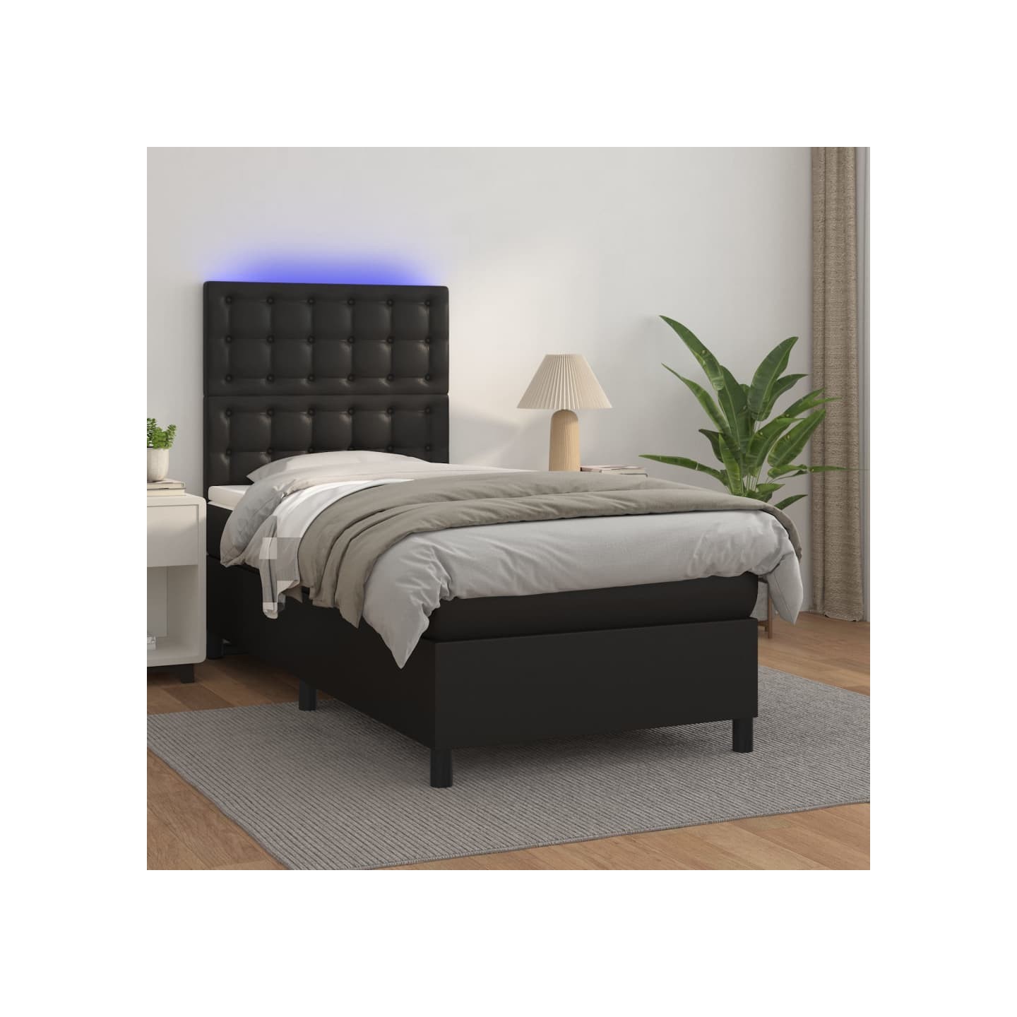 Sommier à lattes de lit avec matelas et LED Noir 90x200 cm
