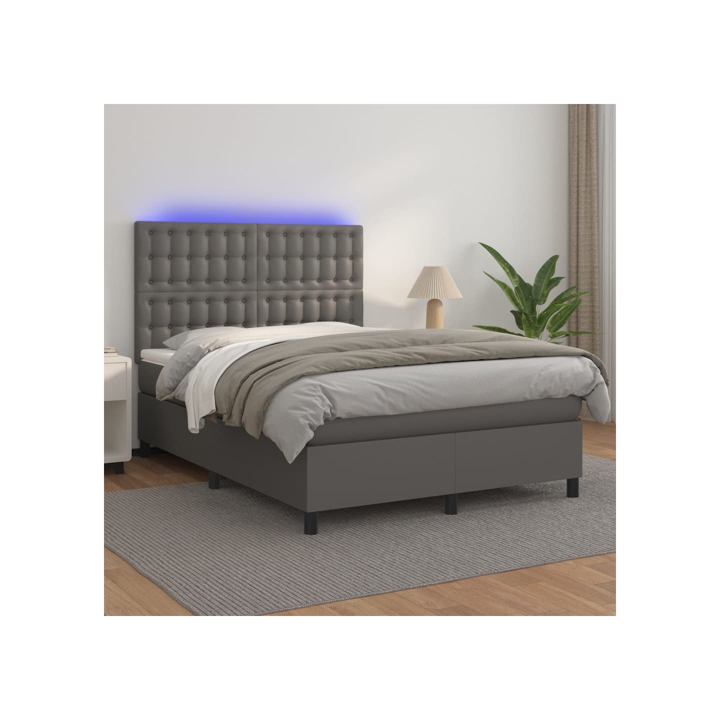 Sommier à lattes de lit avec matelas et LED Gris 140x200 cm