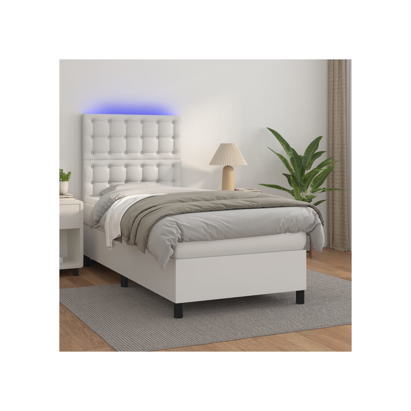 Sommier à lattes de lit avec matelas et LED Blanc 90x200 cm
